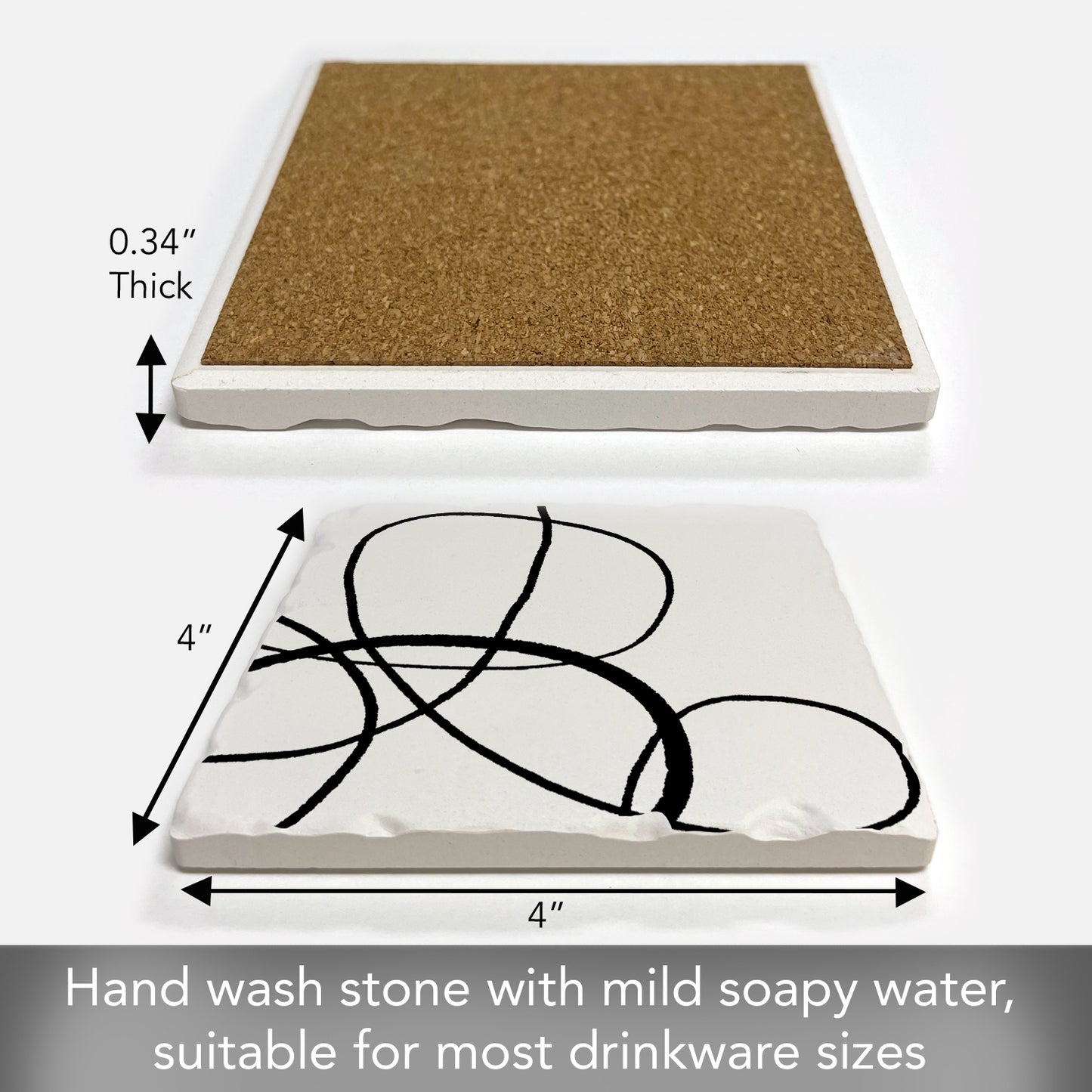 Thirstystone Black Scribbles Single Tumbled Tile Stone Coaster with Protective Cork Backing Manufactured in The USA 4" Square, Colorful, Artistic, Easily Wipes Clean