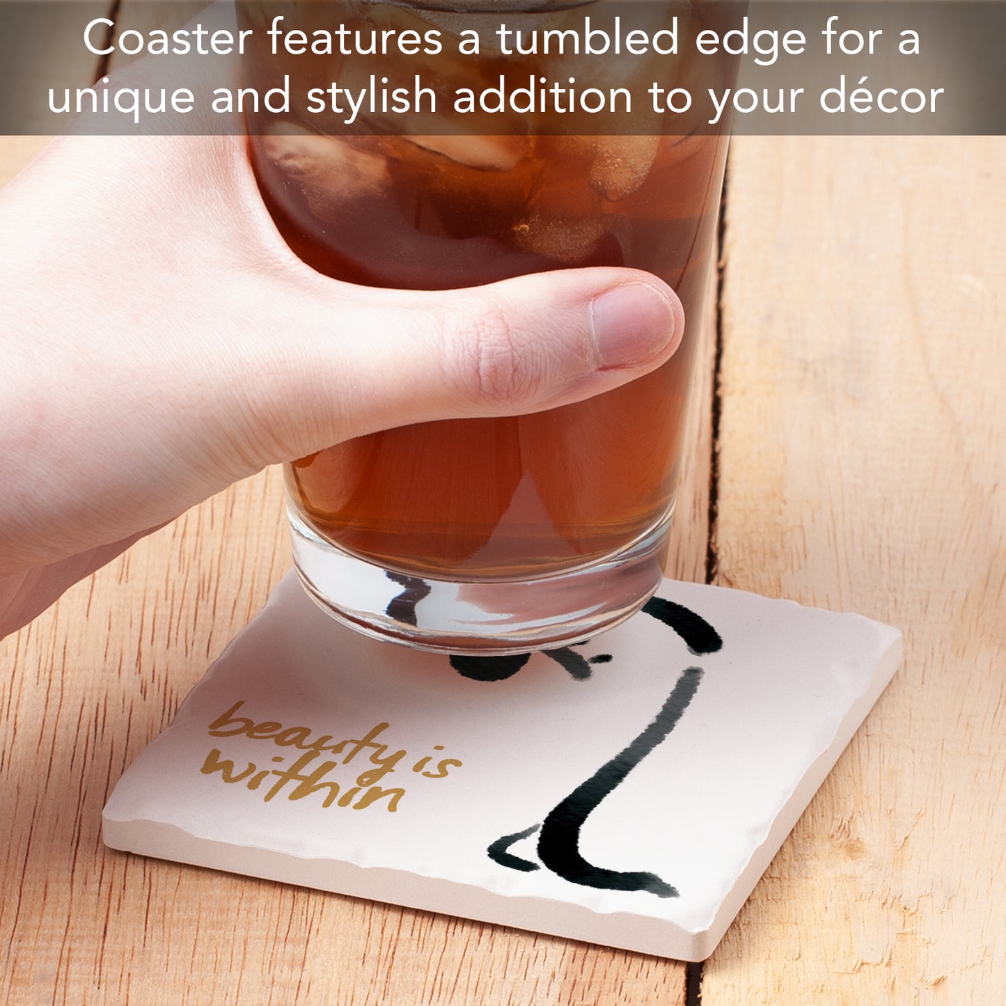 Thirstystone Beauty Within Single Tumbled Tile Stone Coaster with Protective Cork Backing Manufactured in The USA 4" Square, Colorful, Artistic, Easily Wipes Clean