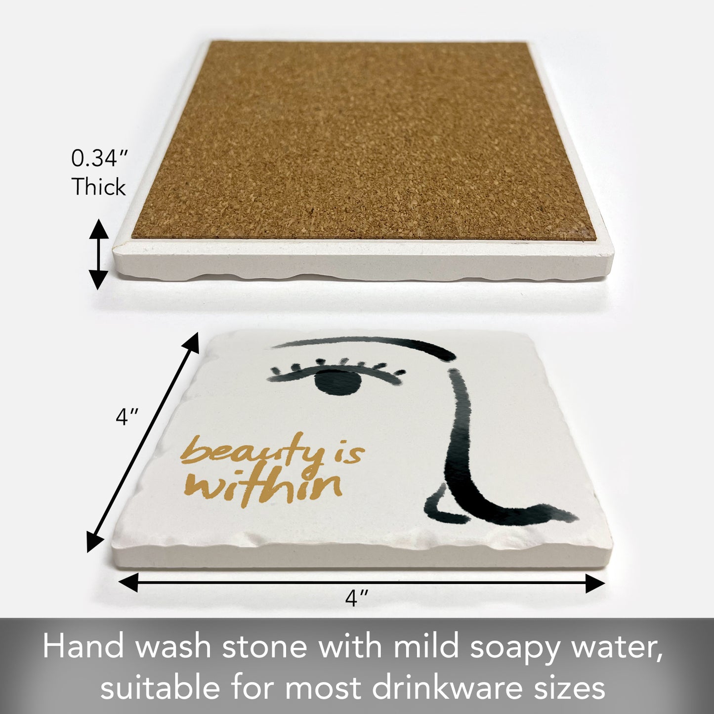 Thirstystone Beauty Within Single Tumbled Tile Stone Coaster with Protective Cork Backing Manufactured in The USA 4" Square, Colorful, Artistic, Easily Wipes Clean