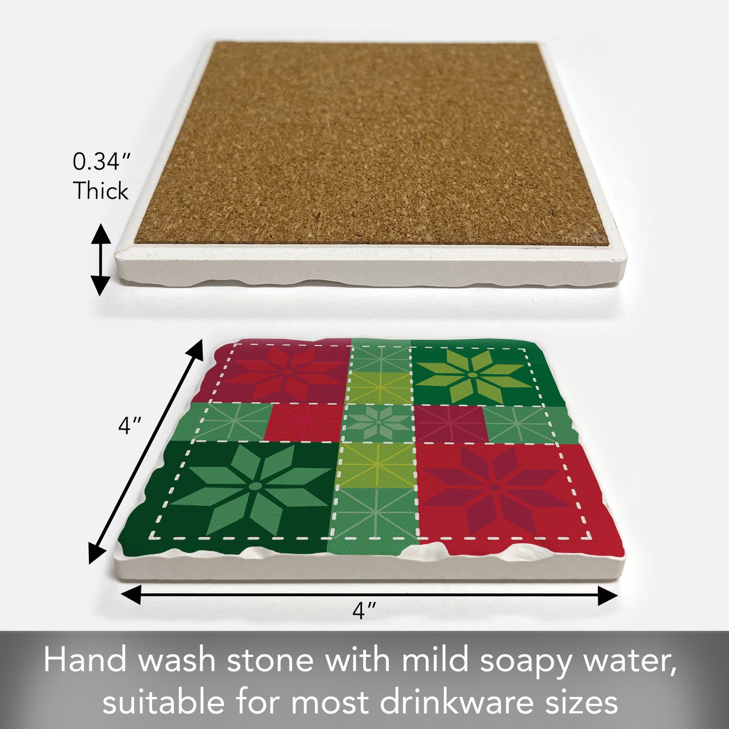 Thirstystone Quilted Snowflakes Single Tumbled Tile Coaster Manufactured in The USA Decorative, Stylish, Craft Your Own Collection