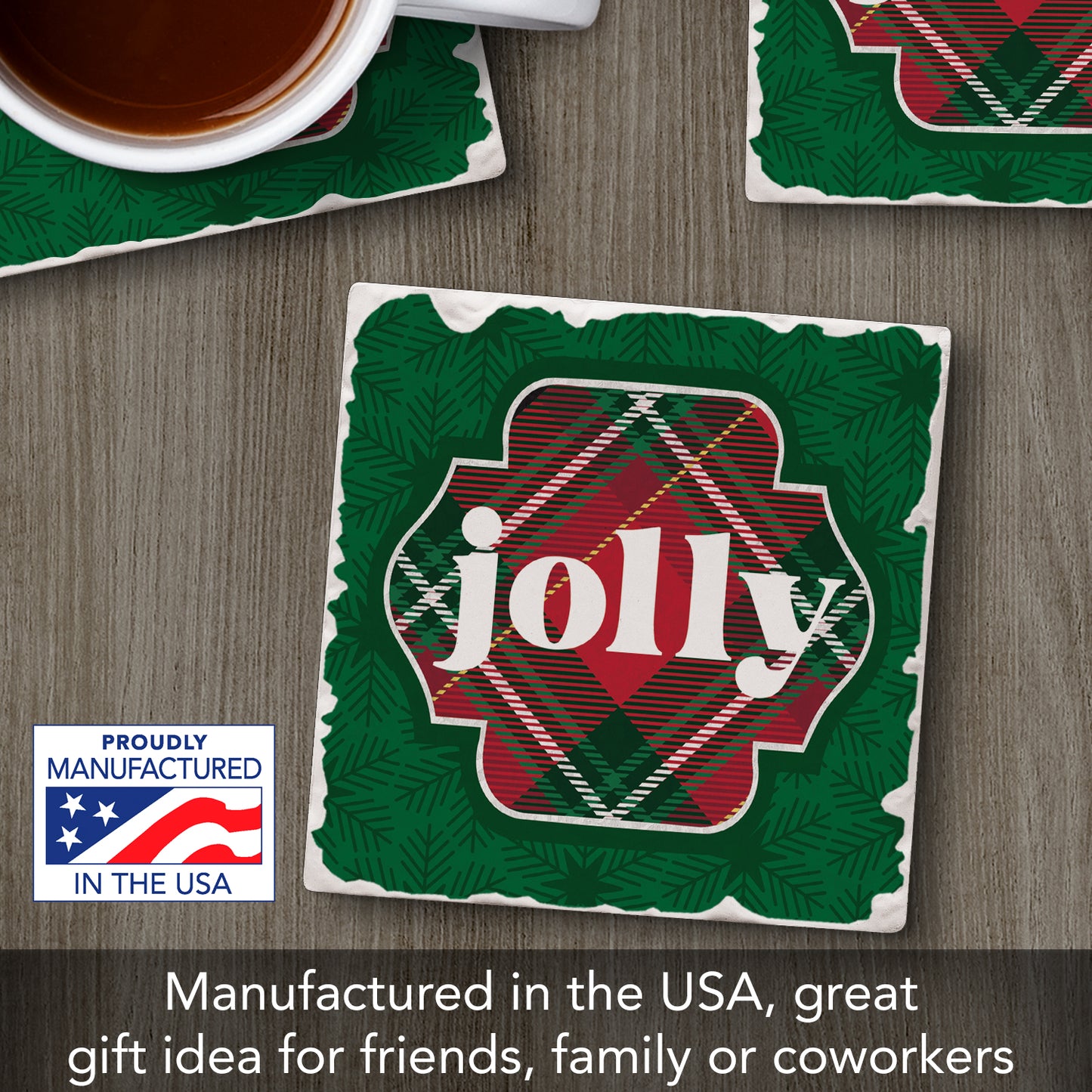 Thirstystone Plaid Jolly Single Tumbled Tile Coaster Manufactured in The USA Decorative, Stylish, Craft Your Own Collection