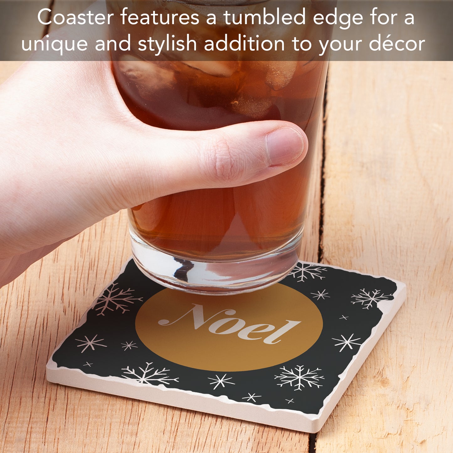 Thirstystone Festive Winter Gatherings Single Tumbled Tile Coasters Manufactured in The USA Decorative, Stylish, Craft Your Own Collection (Golden Noel)