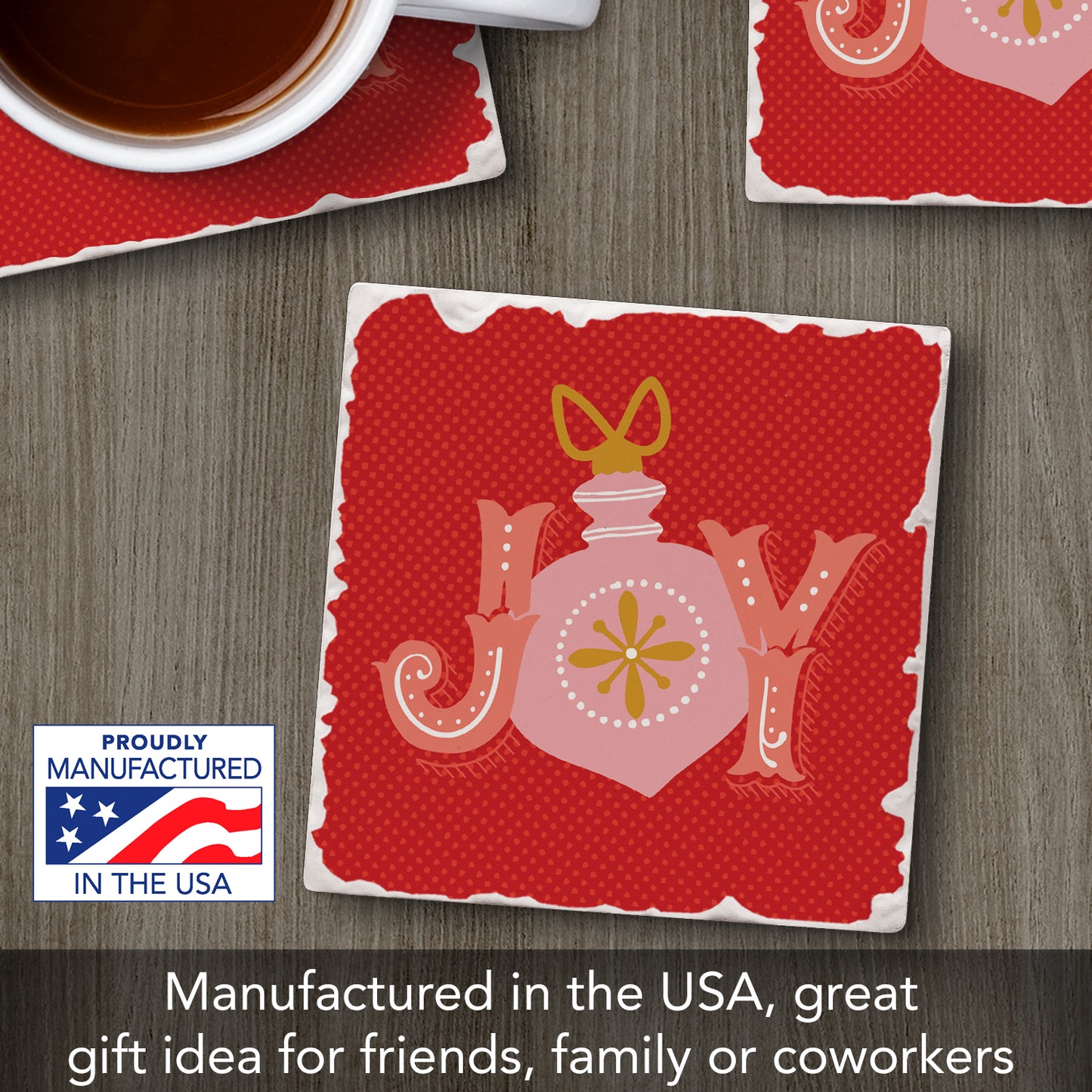 Thirstystone Joy Ornament Single Absorbent Stone Coaster with Protective Cork Backing Manufactured in The USA 4" Square, Artistic, Easily Wipes Clean