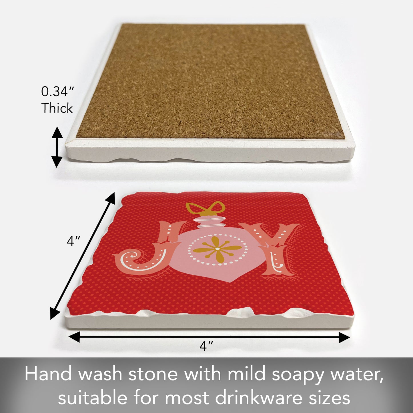 Thirstystone Joy Ornament Single Absorbent Stone Coaster with Protective Cork Backing Manufactured in The USA 4" Square, Artistic, Easily Wipes Clean