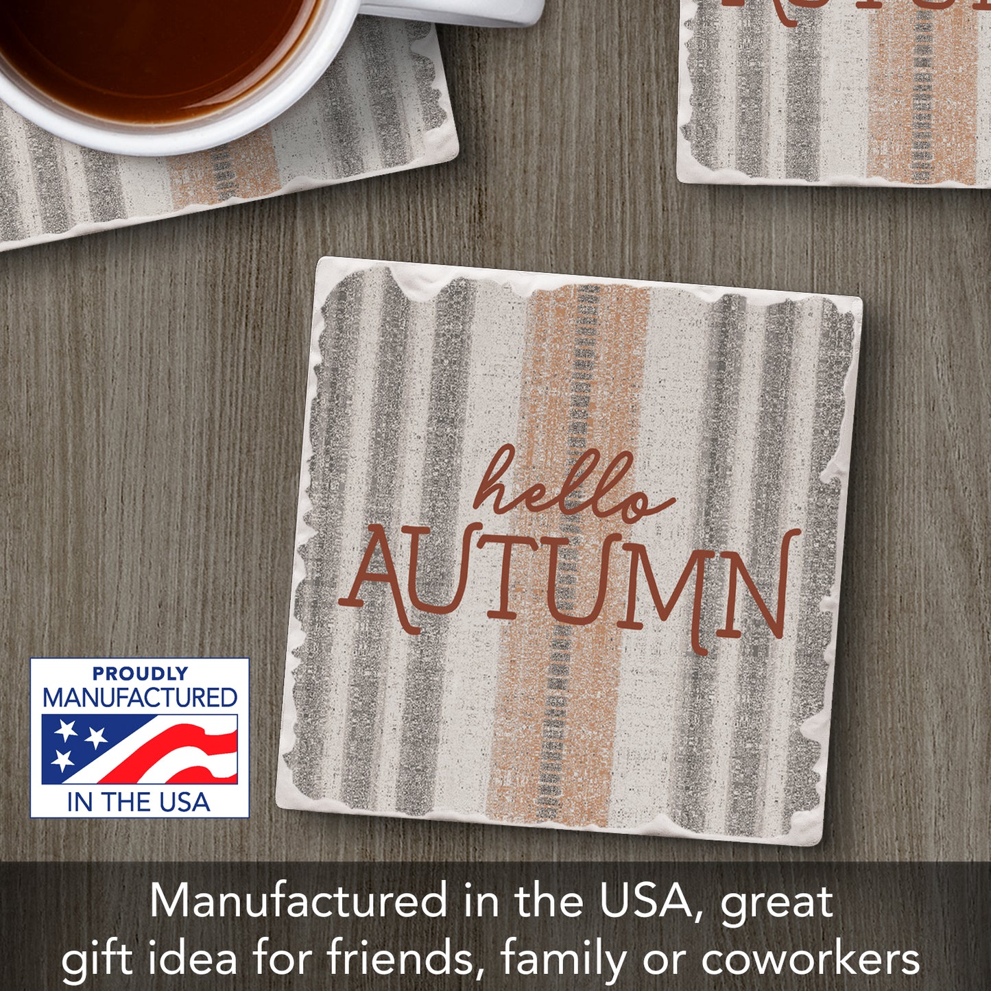Thirstystone Hello Autumn Stripes Single Tumbled Tile Stone Coaster with Protective Cork Backing Manufactured in The USA 4" Square, Colorful, Artistiic, Easily Wipes Clean