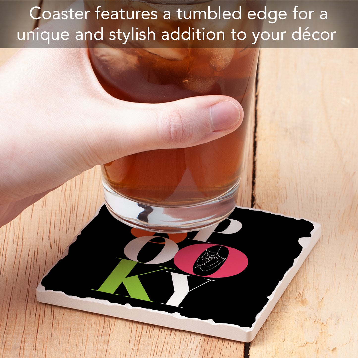 Thirstystone Spooky Single Tumbled Tile Stone Coaster with Protective Cork Backing Manufactured in The USA 4" Square, Colorful, Artistic, Easily Wipes Clean