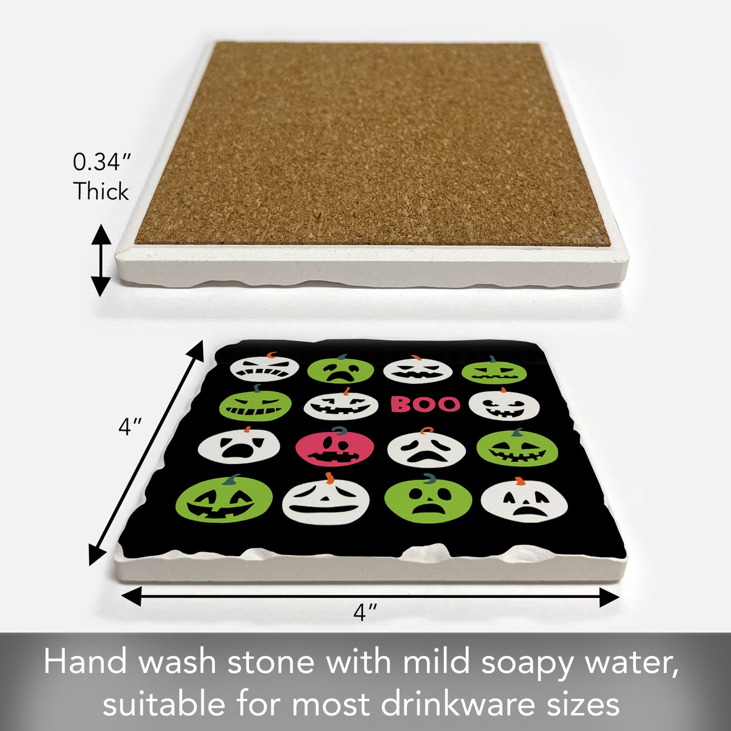 Thirstystone Boo Pumpkins Single Tumbled Tile Stone Coaster with Protective Cork Backing Manufactured in The USA 4" Square, Colorful, Artistiic, Easily Wipes Clean