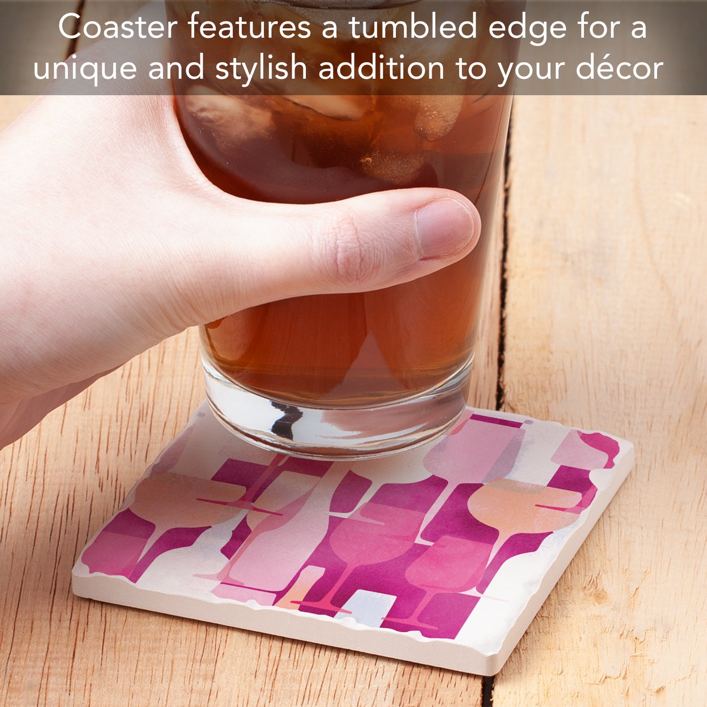 Thirstystone Pink Bottles Single Tumbled Tile Stone Coaster with Protective Cork Backing Manufactured in The USA 4" Square, Artistic, Easily Wipes Clean