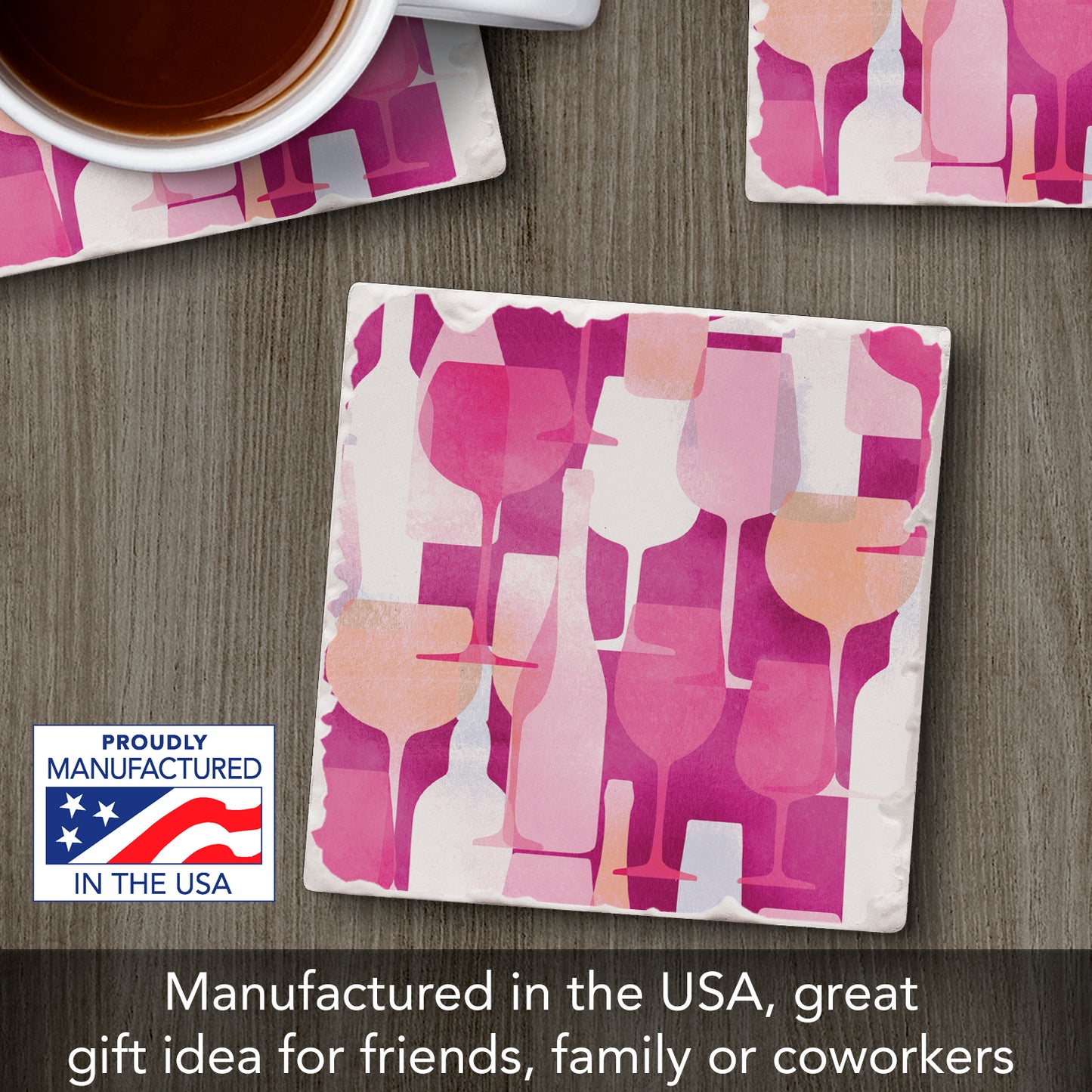 Thirstystone Pink Bottles Single Tumbled Tile Stone Coaster with Protective Cork Backing Manufactured in The USA 4" Square, Artistic, Easily Wipes Clean