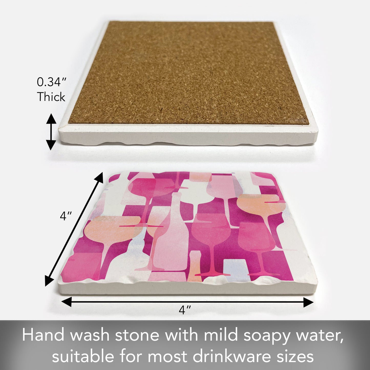 Thirstystone Pink Bottles Single Tumbled Tile Stone Coaster with Protective Cork Backing Manufactured in The USA 4" Square, Artistic, Easily Wipes Clean