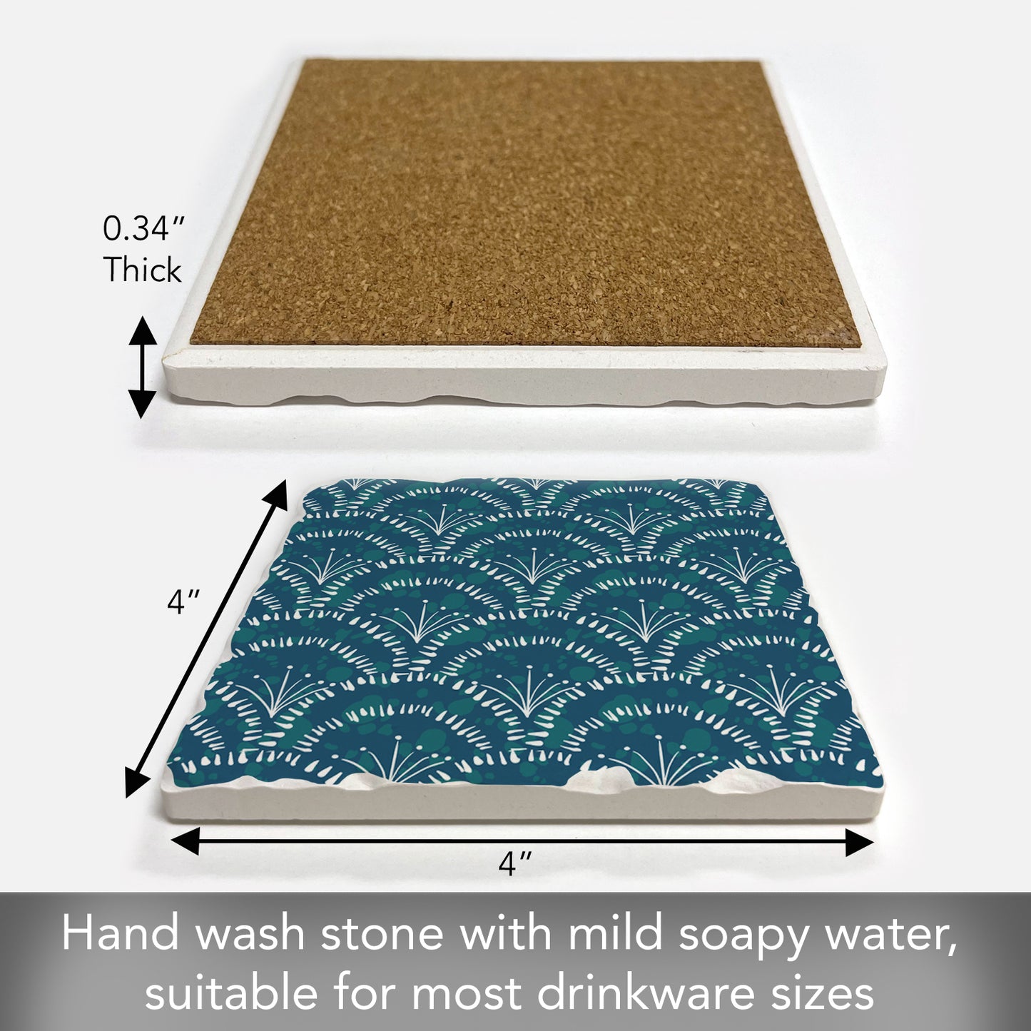 Thirstystone Shell Sketch Single Tumbled Tile Stone Coaster with Protective Cork Backing Manufactured in The USA 4" Square, Colorful, Artistiic, Easily Wipes Clean