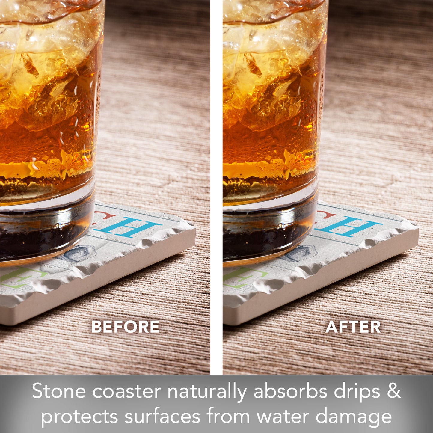 Thirstystone Beach House Single Tumbled Tile Stone Coaster with Protective Cork Backing Manufactured in The USA 4" Square, Artistic, Easily Wipes Clean