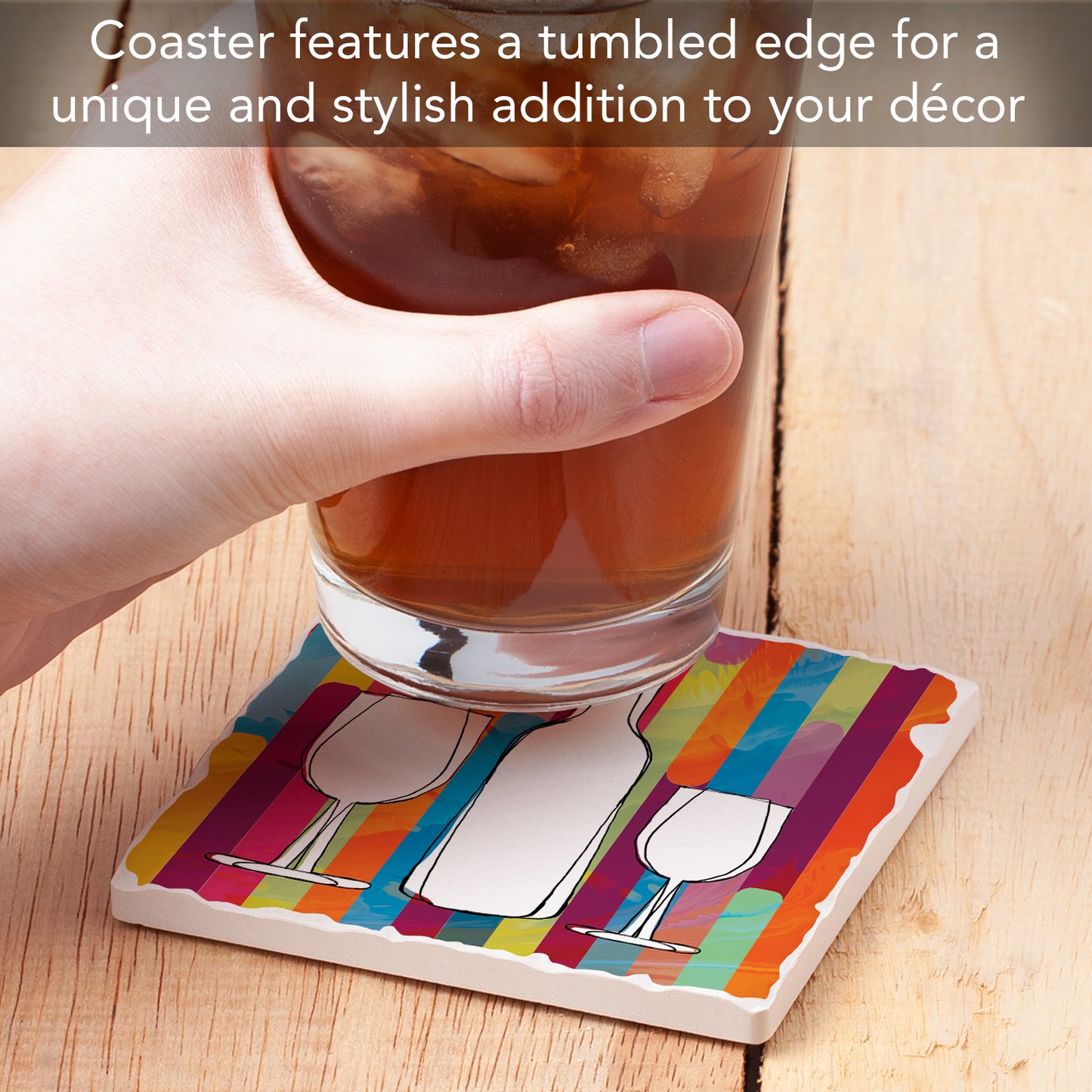 Thirstystone Silhouette Bottles Single Tumbled Tile Stone Coaster with Protective Cork Backing Manufactured in The USA 4" Square, Artistic, Easily Wipes Clean