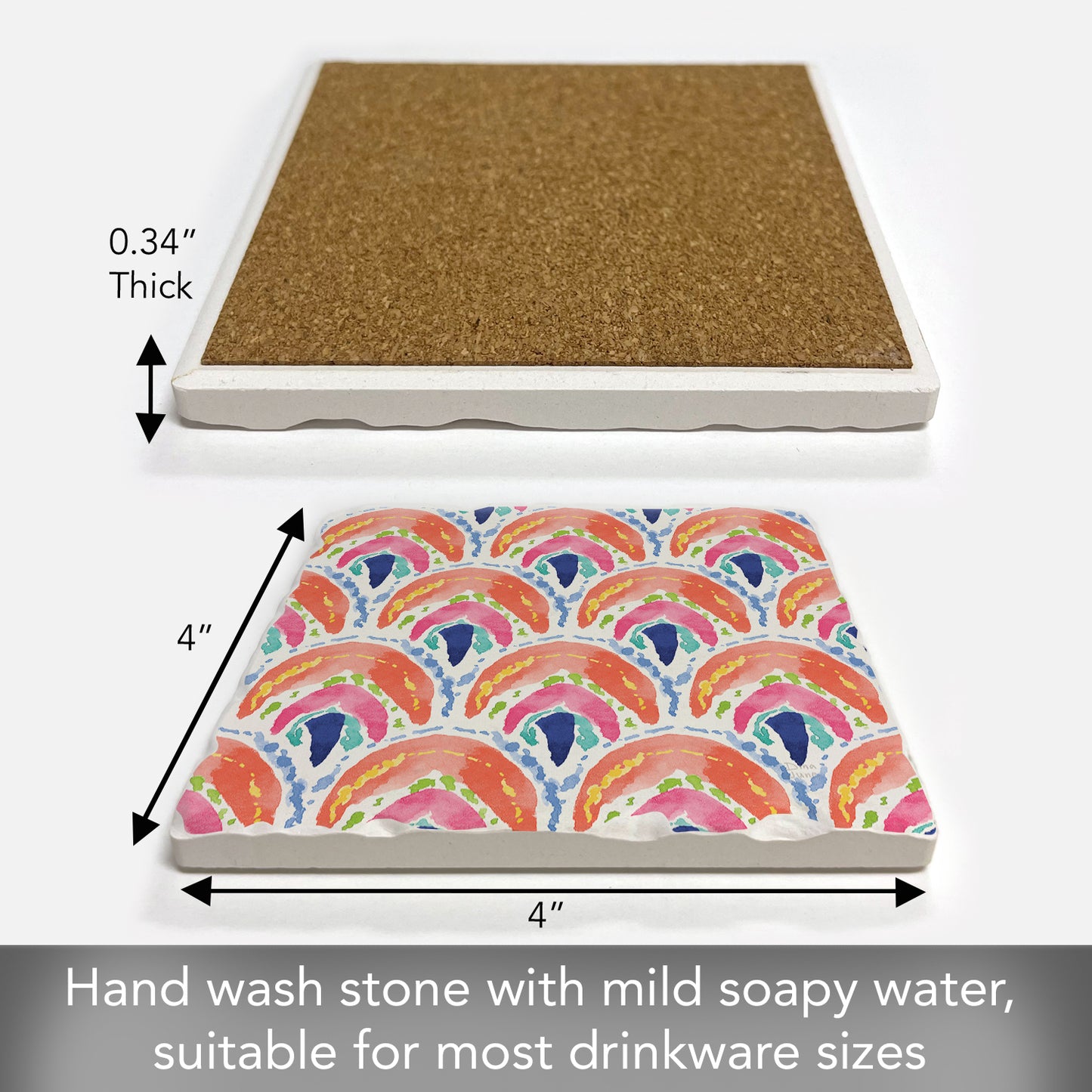 Thirstystone Bohemian Sea Single Tumbled Tile Stone Coaster with Protective Cork Backing Manufactured in The USA 4" Square, Colorful, Artistiic, Easily Wipes Clean