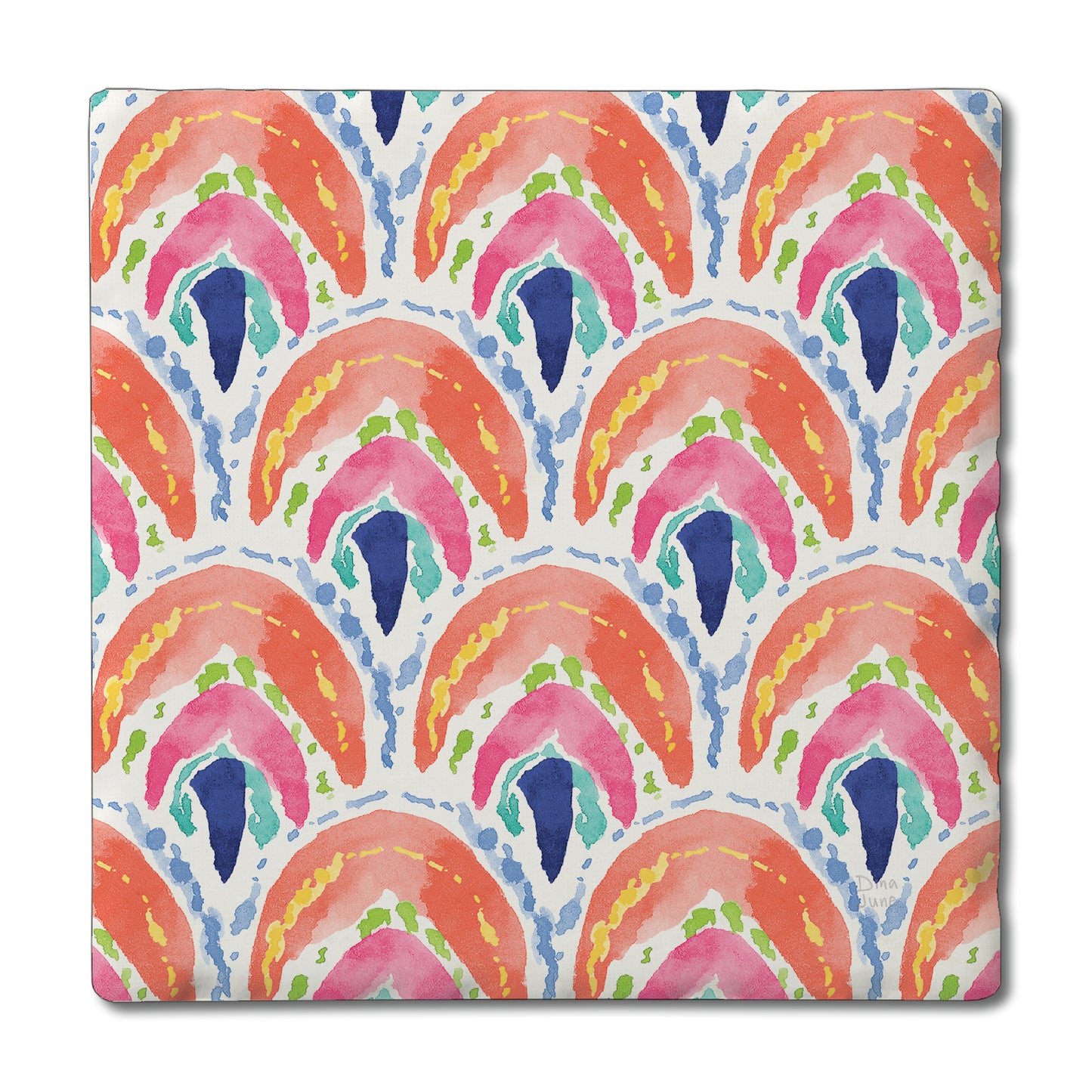 Thirstystone Bohemian Sea Single Tumbled Tile Stone Coaster with Protective Cork Backing Manufactured in The USA 4" Square, Colorful, Artistiic, Easily Wipes Clean
