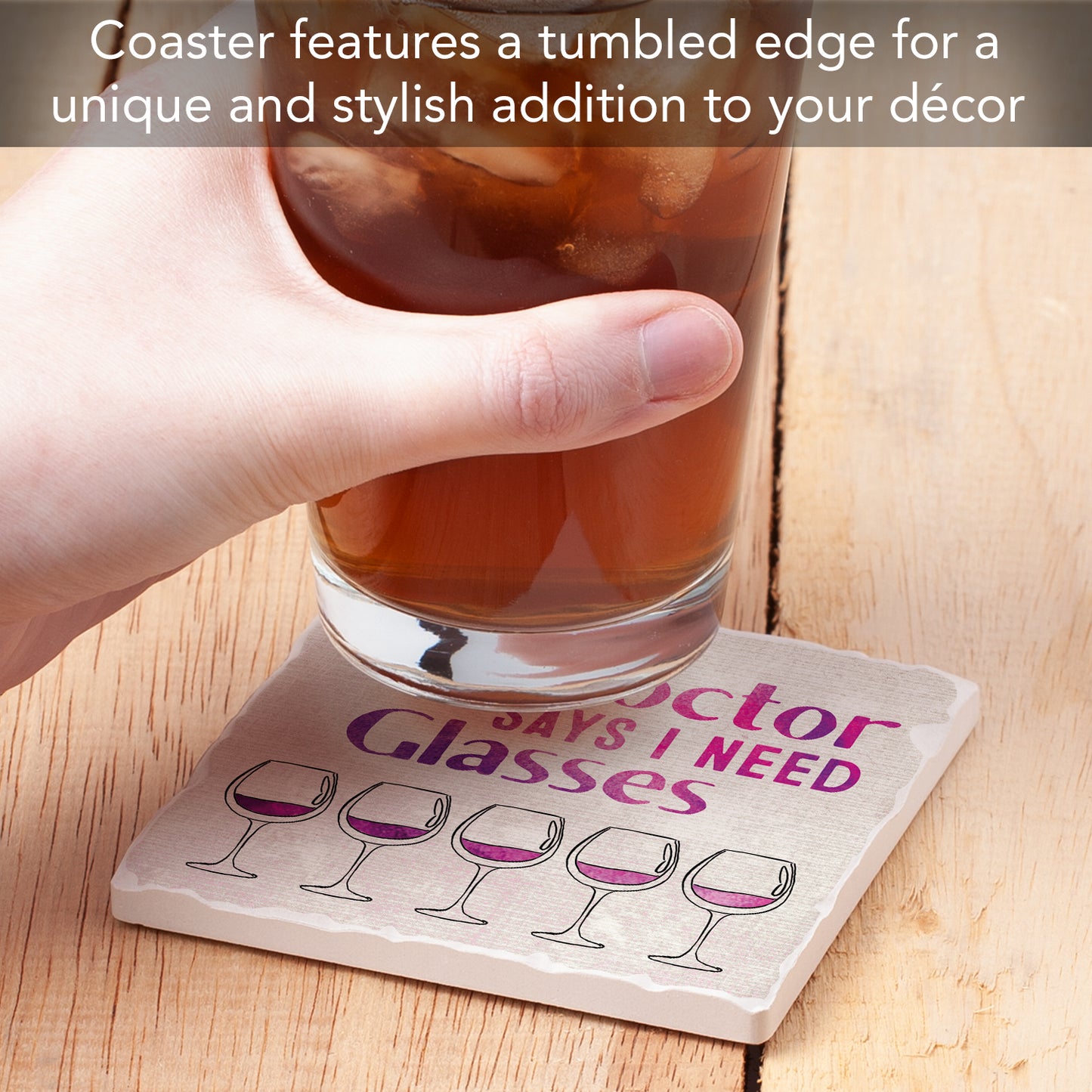 Thirstystone Need Glasses Single Tumbled Tile Stone Coaster with Protective Cork Backing Manufactured in The USA 4" Square, Artistic, Easily Wipes Clean