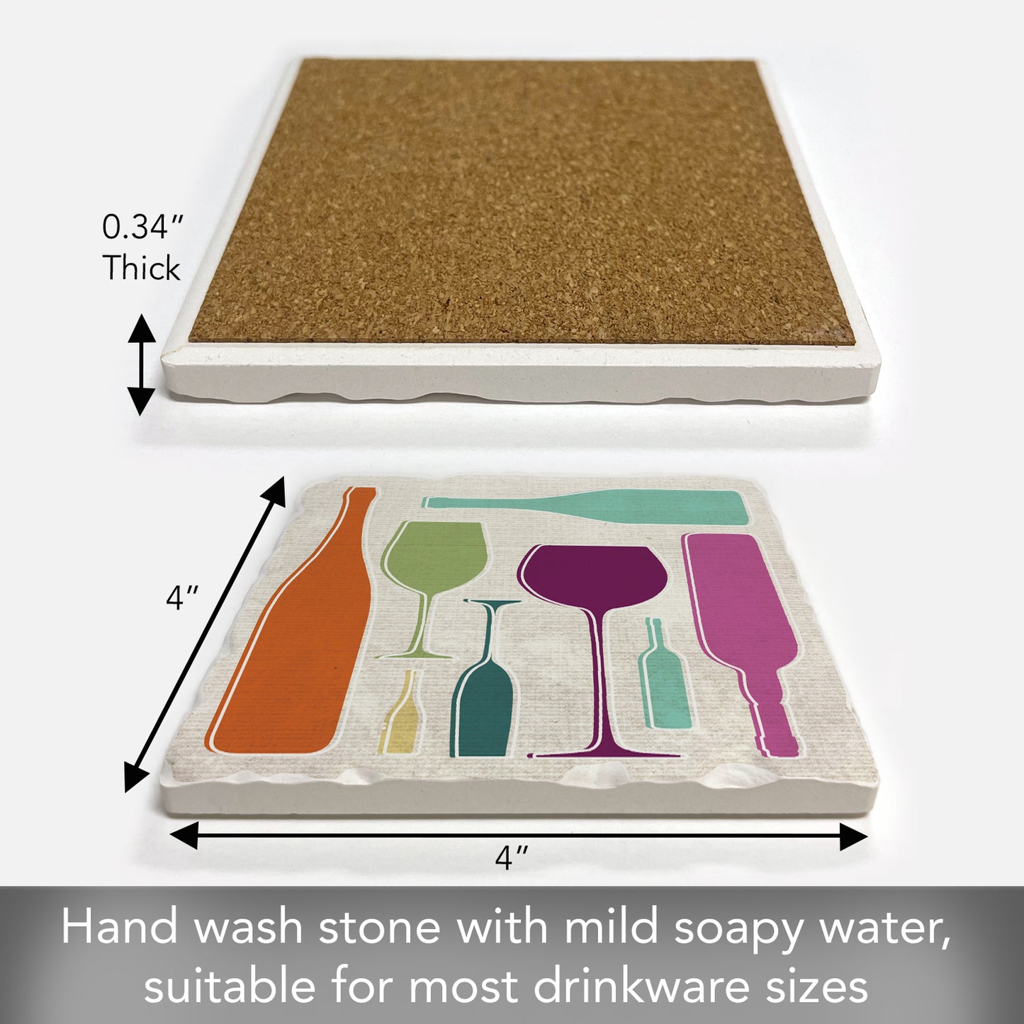 Thirstystone Retro Wine Single Tumbled Tile Stone Coaster with Protective Cork Backing Manufactured in The USA 4" Square, Artistic, Easily Wipes Clean