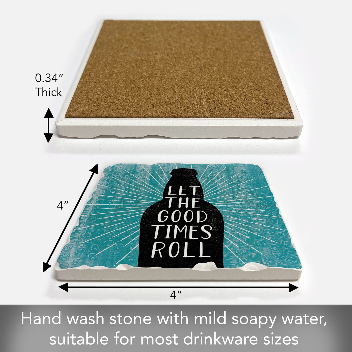 Thirstystone Good Times Single Tumbled Tile Stone Coaster with Protective Cork Backing Manufactured in The USA 4" Square, Artistic, Easily Wipes Clean