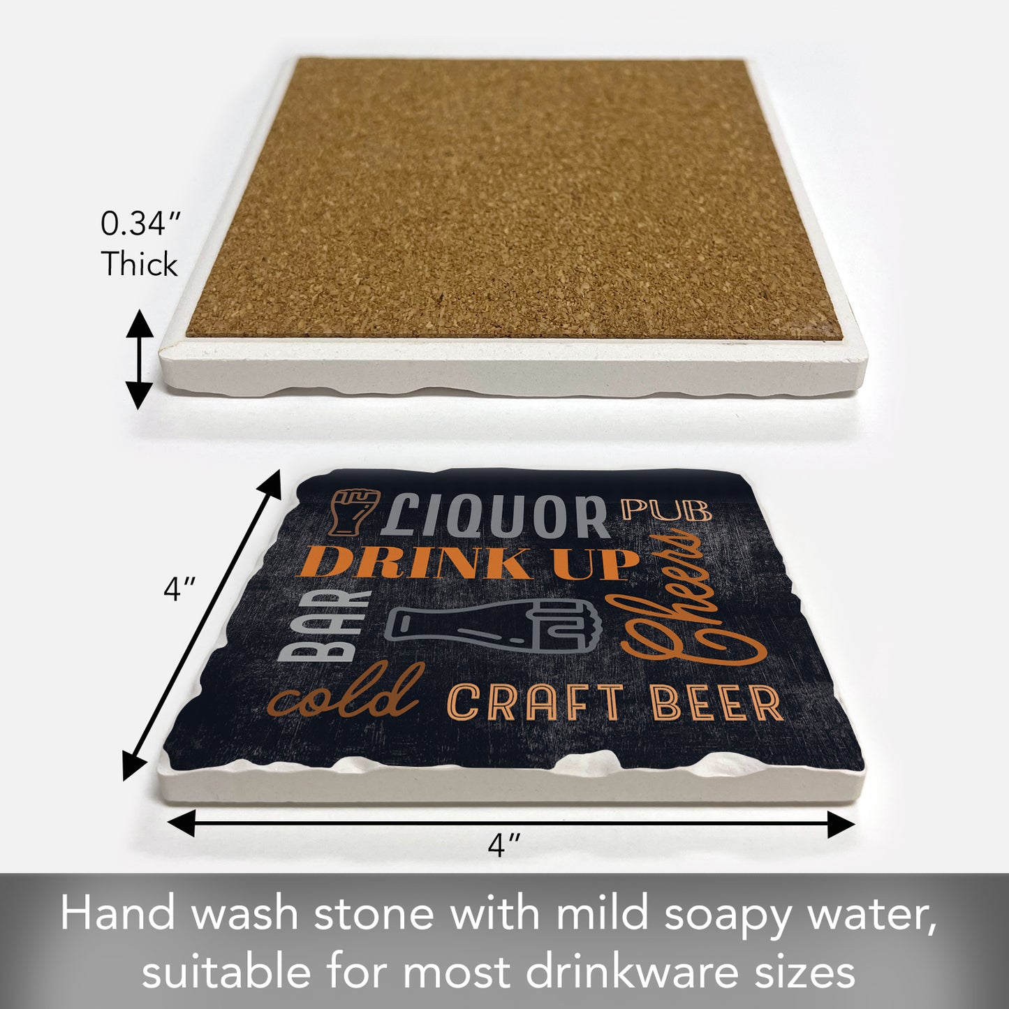 Thirstystone Cheers Drink Up Single Tumbled Tile Stone Coaster with Protective Cork Backing Manufactured in The USA 4" Square, Artistic, Easily Wipes Clean