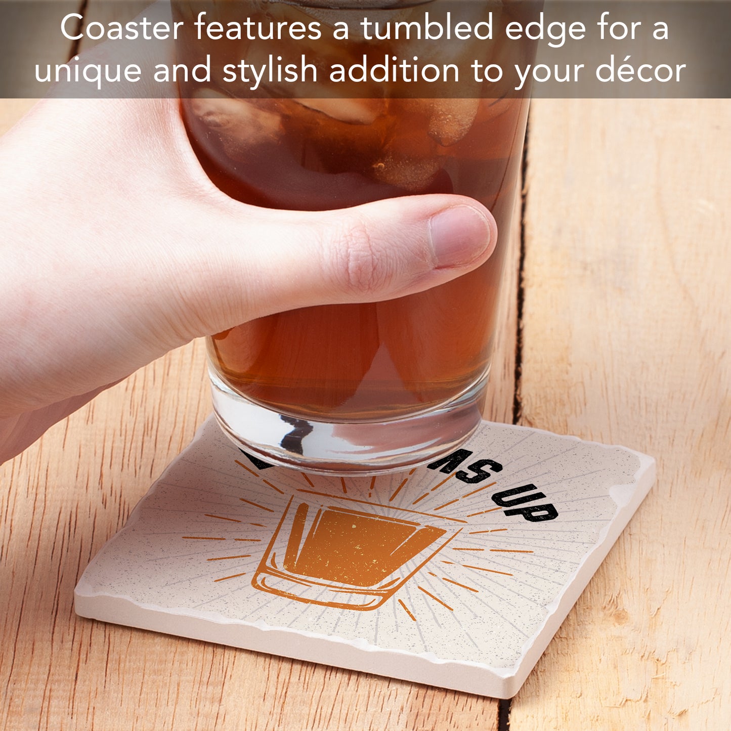 Thirstystone Bottoms Up Single Tumbled Tile Stone Coaster with Protective Cork Backing Manufactured in The USA 4" Square, Artistic, Easily Wipes Clean