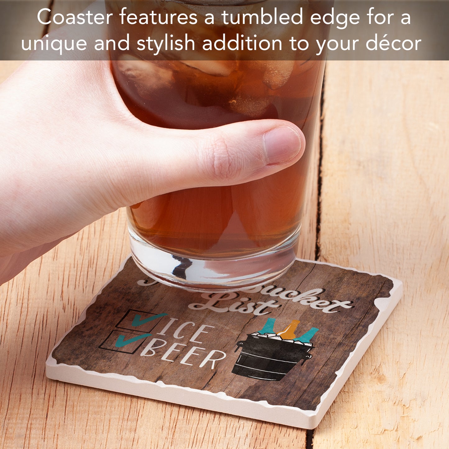 Thirstystone Beer List Single Tumbled Tile Stone Coaster with Protective Cork Backing Manufactured in The USA 4" Square, Artistic, Easily Wipes Clean