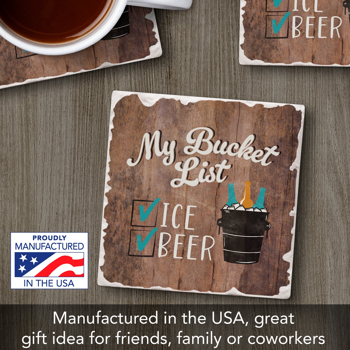 Thirstystone Beer List Single Tumbled Tile Stone Coaster with Protective Cork Backing Manufactured in The USA 4" Square, Artistic, Easily Wipes Clean