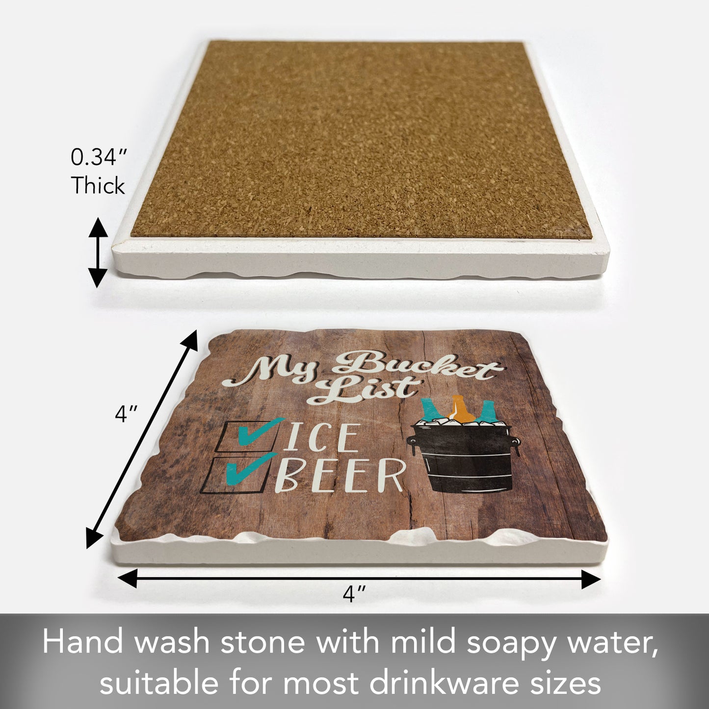 Thirstystone Beer List Single Tumbled Tile Stone Coaster with Protective Cork Backing Manufactured in The USA 4" Square, Artistic, Easily Wipes Clean