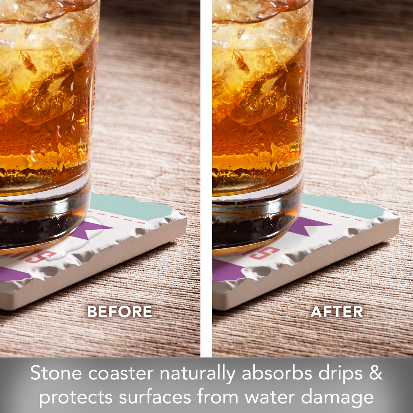 Thirstystone Alcohol Kills Germs Single Tumbled Tile Stone Coaster with Protective Cork Backing Manufactured in The USA 4" Square, Artistic, Easily Wipes Clean