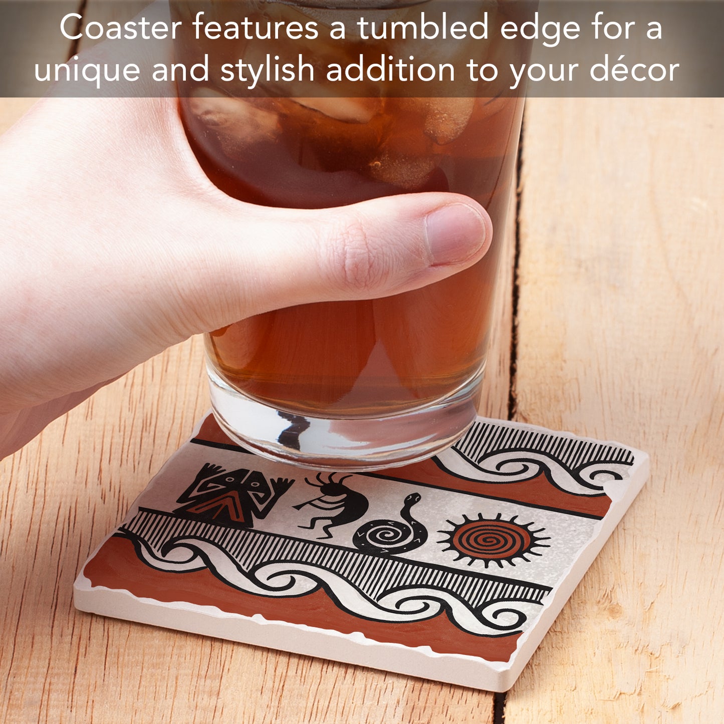 Thirstystone Pueblo Single Tumbled Tile Stone Coaster with Protective Cork Backing Manufactured in The USA 4" Square, Colorful, Artistic, Easily Wipes Clean