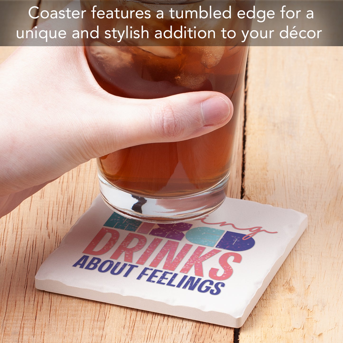 Thirstystone Mixed Drinks Single Tumbled Tile Stone Coaster with Protective Cork Backing Manufactured in The USA 4" Square, Artistic, Easily Wipes Clean