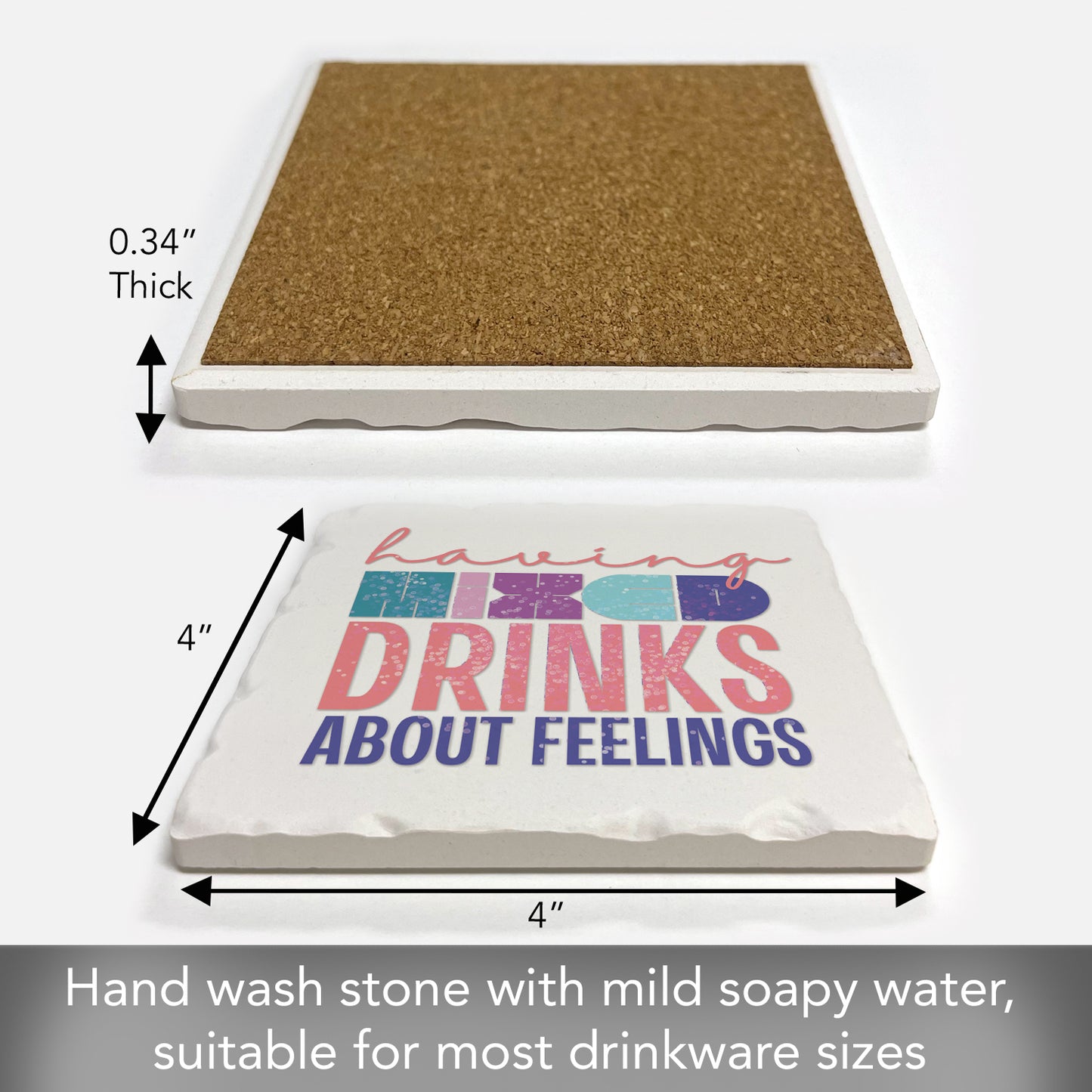 Thirstystone Mixed Drinks Single Tumbled Tile Stone Coaster with Protective Cork Backing Manufactured in The USA 4" Square, Artistic, Easily Wipes Clean