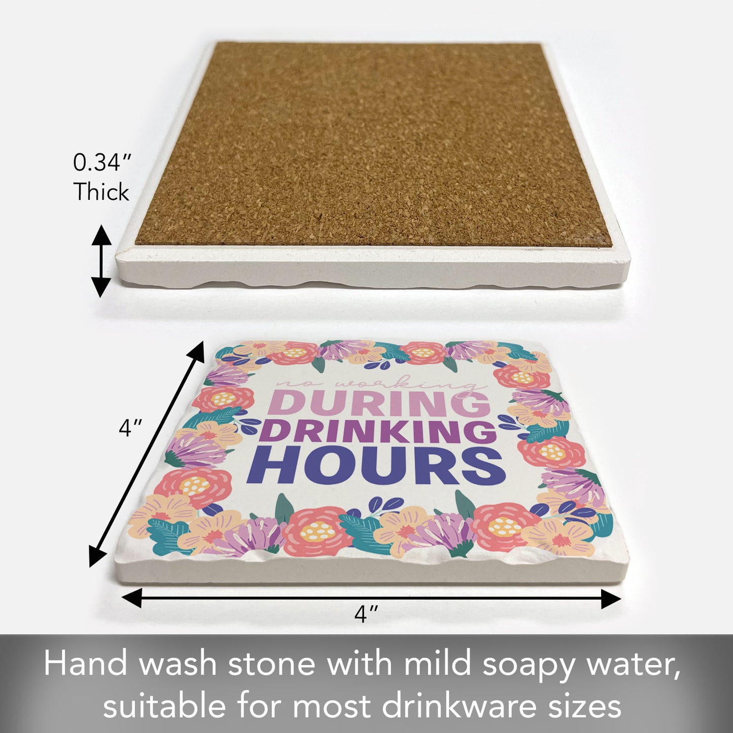 Thirstystone Drinking Hours Single Tumbled Tile Stone Coaster with Protective Cork Backing Manufactured in The USA 4" Square, Artistic, Easily Wipes Clean