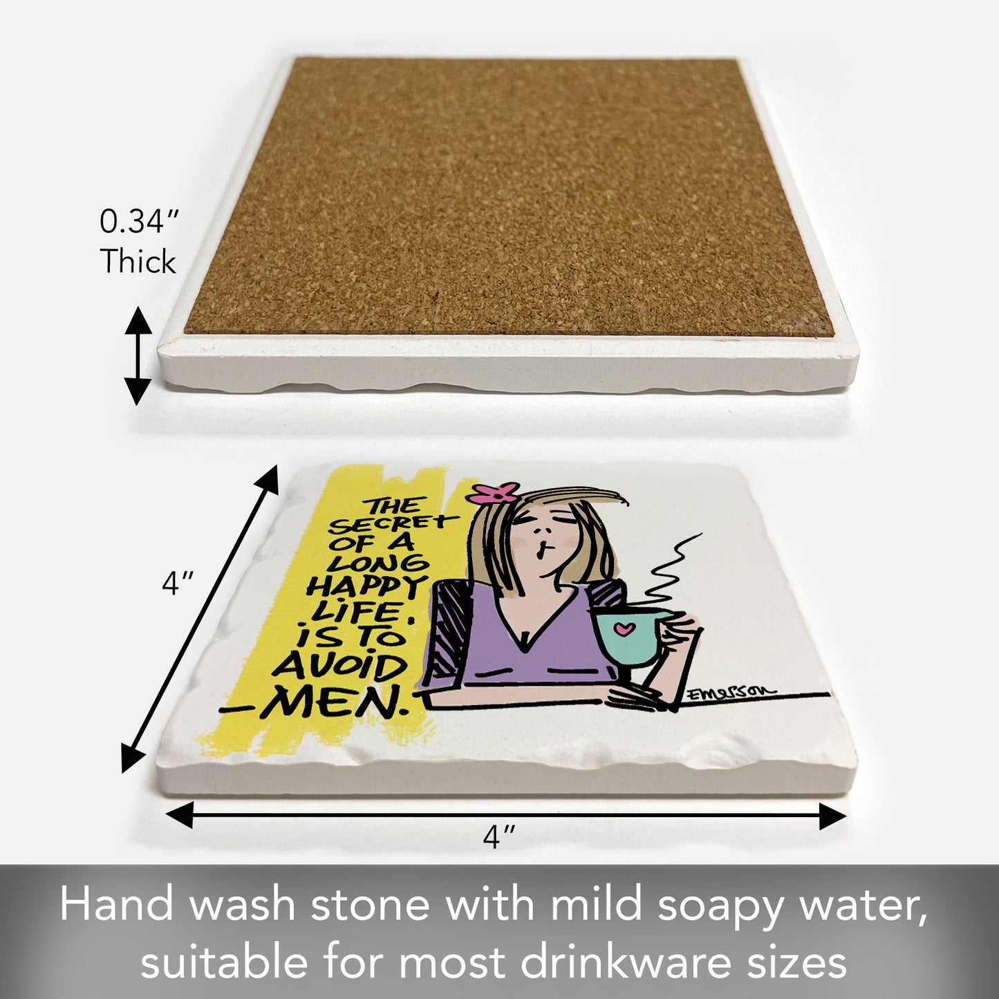 Thirstystone Ladies of Indulgence Single Tumbled Tile Coaster Collection Manufactured in The USA Humorous, Stylish, Single Coasters Allow You to Create Own Set (Avoid Men)