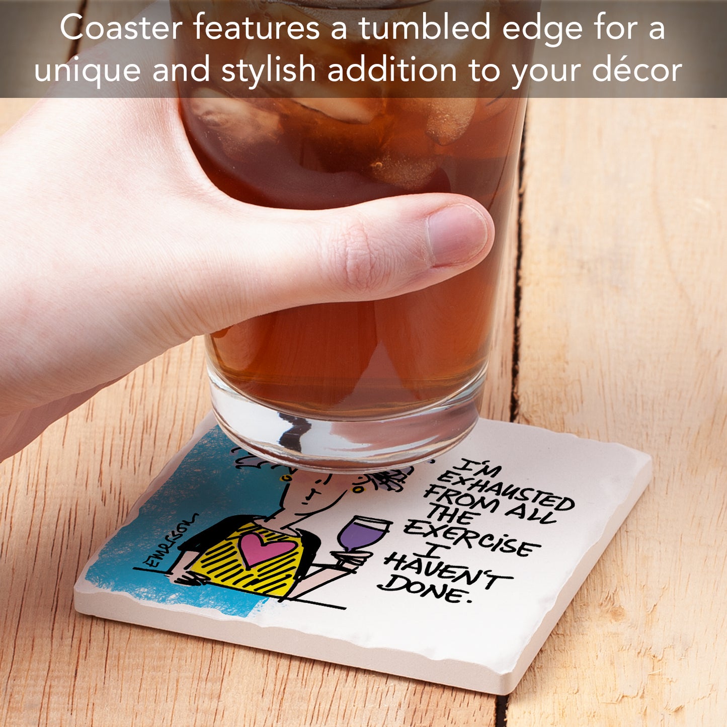Thirstystone Exhausted Single Tumbled Tile Stone Coaster Manufactured in The USA Humorous, Stylish, Single Coasters Allow You to Create Own Set