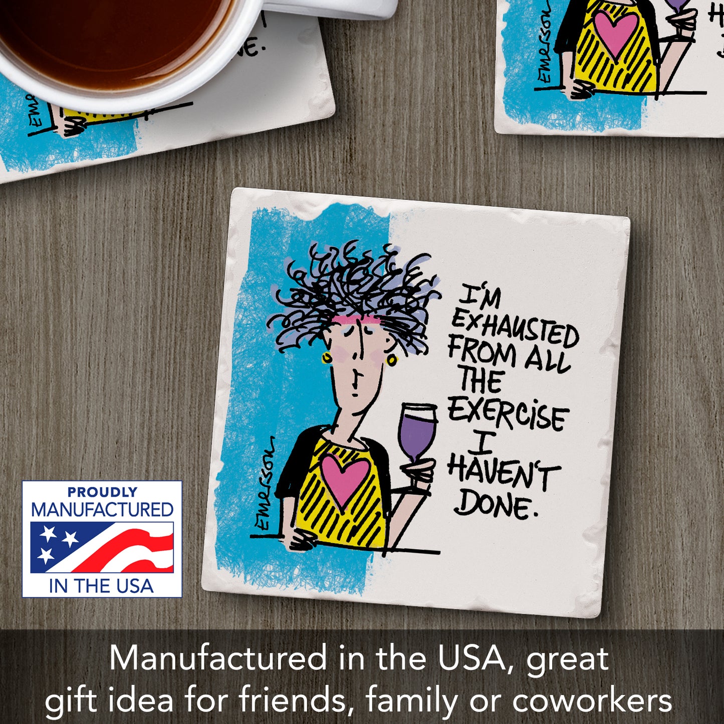 Thirstystone Exhausted Single Tumbled Tile Stone Coaster Manufactured in The USA Humorous, Stylish, Single Coasters Allow You to Create Own Set