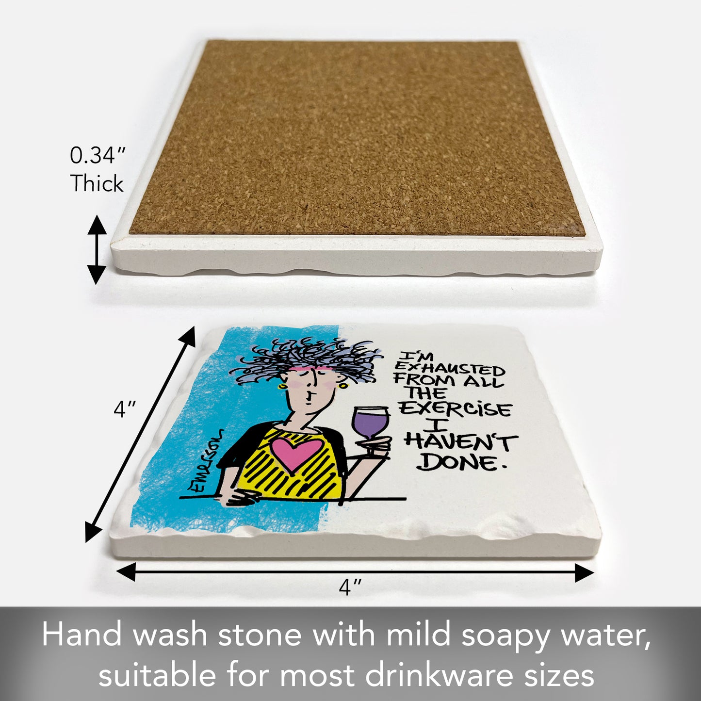 Thirstystone Exhausted Single Tumbled Tile Stone Coaster Manufactured in The USA Humorous, Stylish, Single Coasters Allow You to Create Own Set