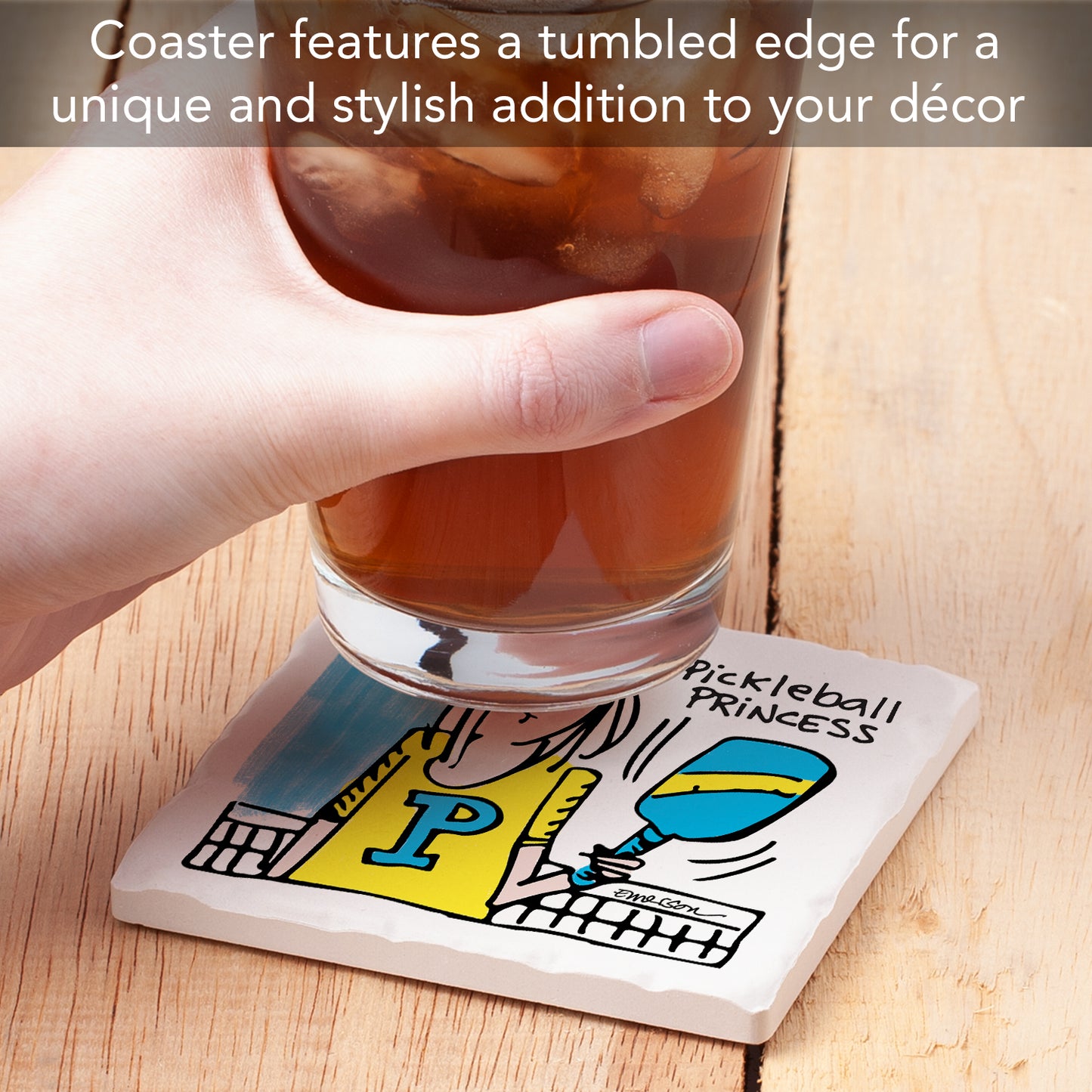 Thirstystone Pickleball Princess Single Tumbled Tile Coaster Manufactured in The USA Humorous, Stylish, Single Coasters Allow You to Create Own Set