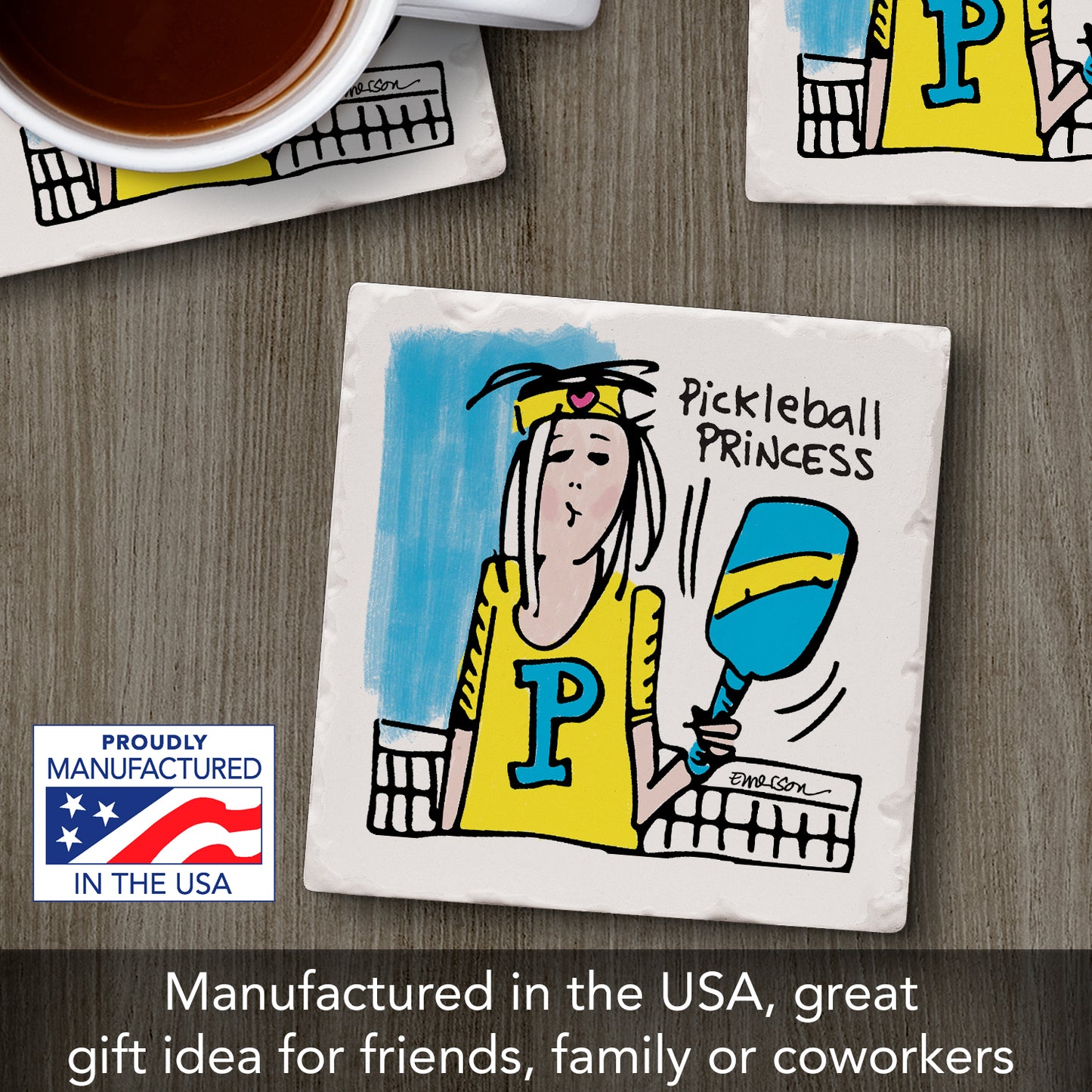 Thirstystone Pickleball Princess Single Tumbled Tile Coaster Manufactured in The USA Humorous, Stylish, Single Coasters Allow You to Create Own Set
