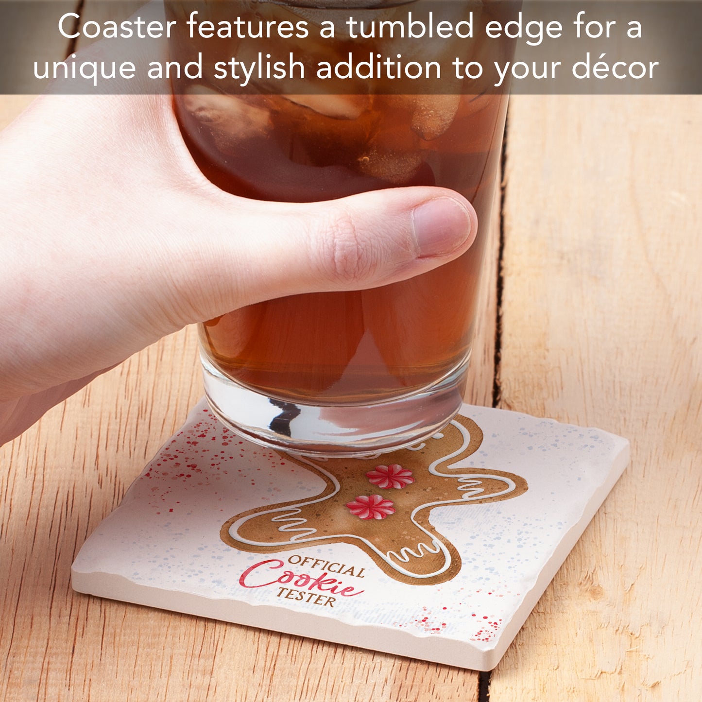 Thirstystone Official Cookie Tester Single Tumbled Tile Stone Coaster with Protective Cork Backing Manufactured in The USA 4" Square, Artistic, Easily Wipes Clean