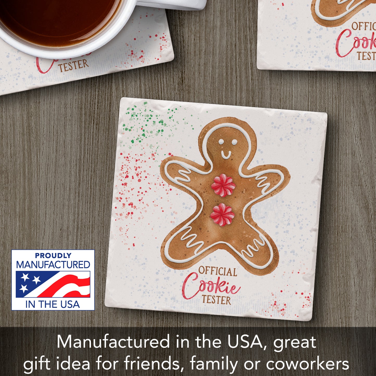 Thirstystone Official Cookie Tester Single Tumbled Tile Stone Coaster with Protective Cork Backing Manufactured in The USA 4" Square, Artistic, Easily Wipes Clean