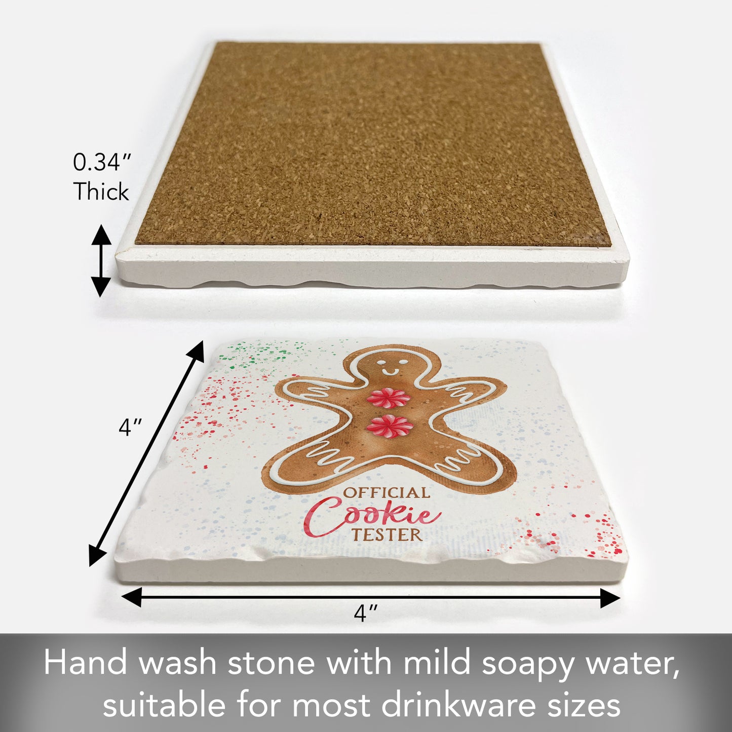 Thirstystone Official Cookie Tester Single Tumbled Tile Stone Coaster with Protective Cork Backing Manufactured in The USA 4" Square, Artistic, Easily Wipes Clean