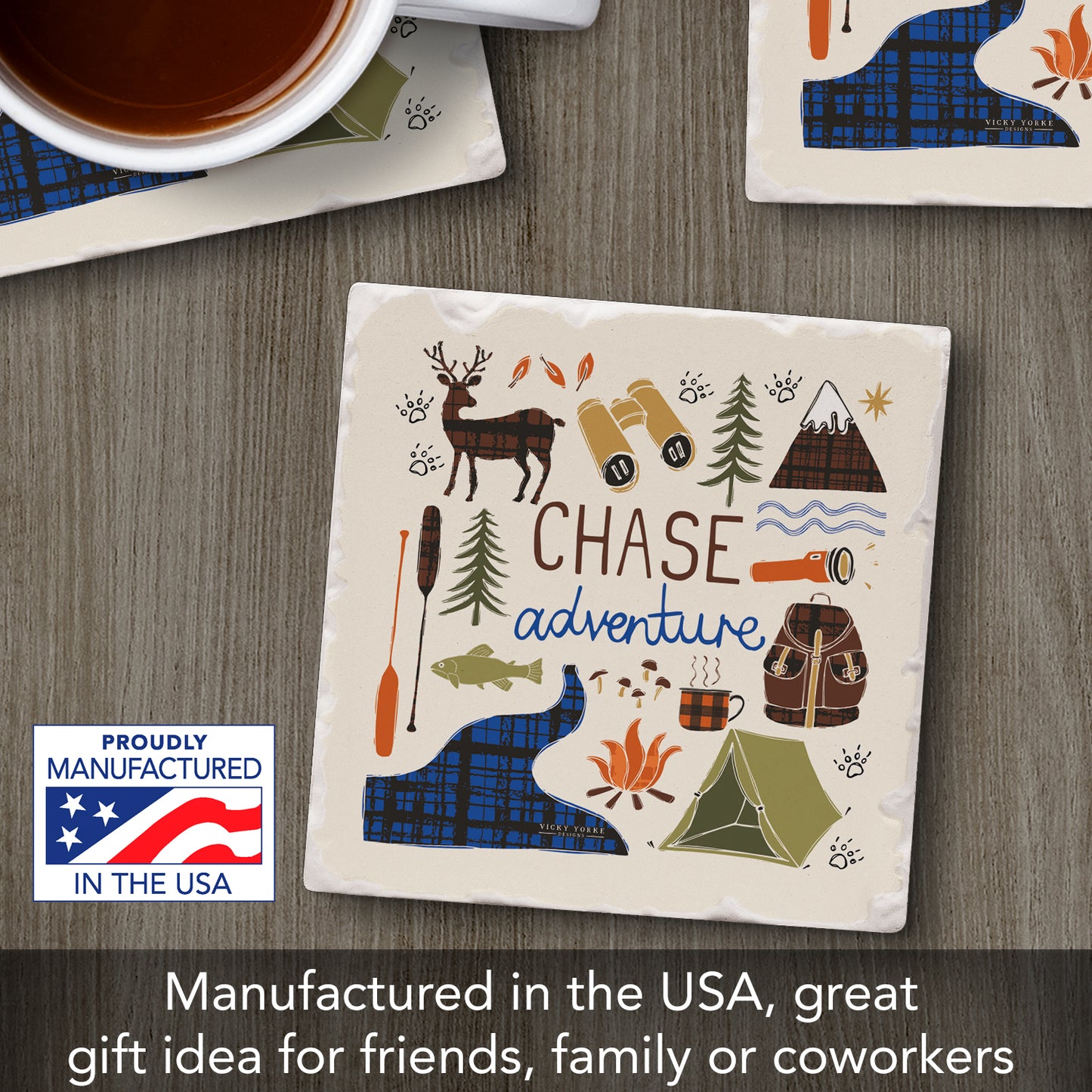 Thirstystone Chase Adventure Single Tumbled Tile Stone Coaster with Protective Cork Backing Manufactured in The USA 4" Square, Artistic, Easily Wipes Clean