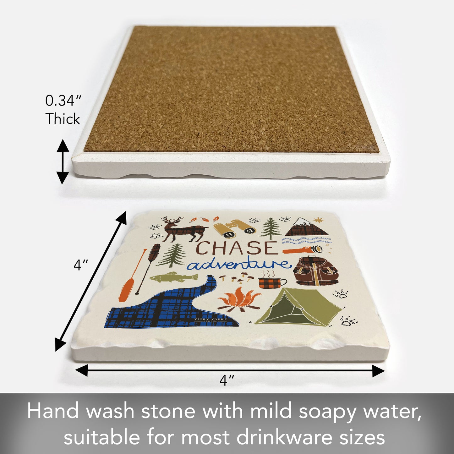 Thirstystone Chase Adventure Single Tumbled Tile Stone Coaster with Protective Cork Backing Manufactured in The USA 4" Square, Artistic, Easily Wipes Clean