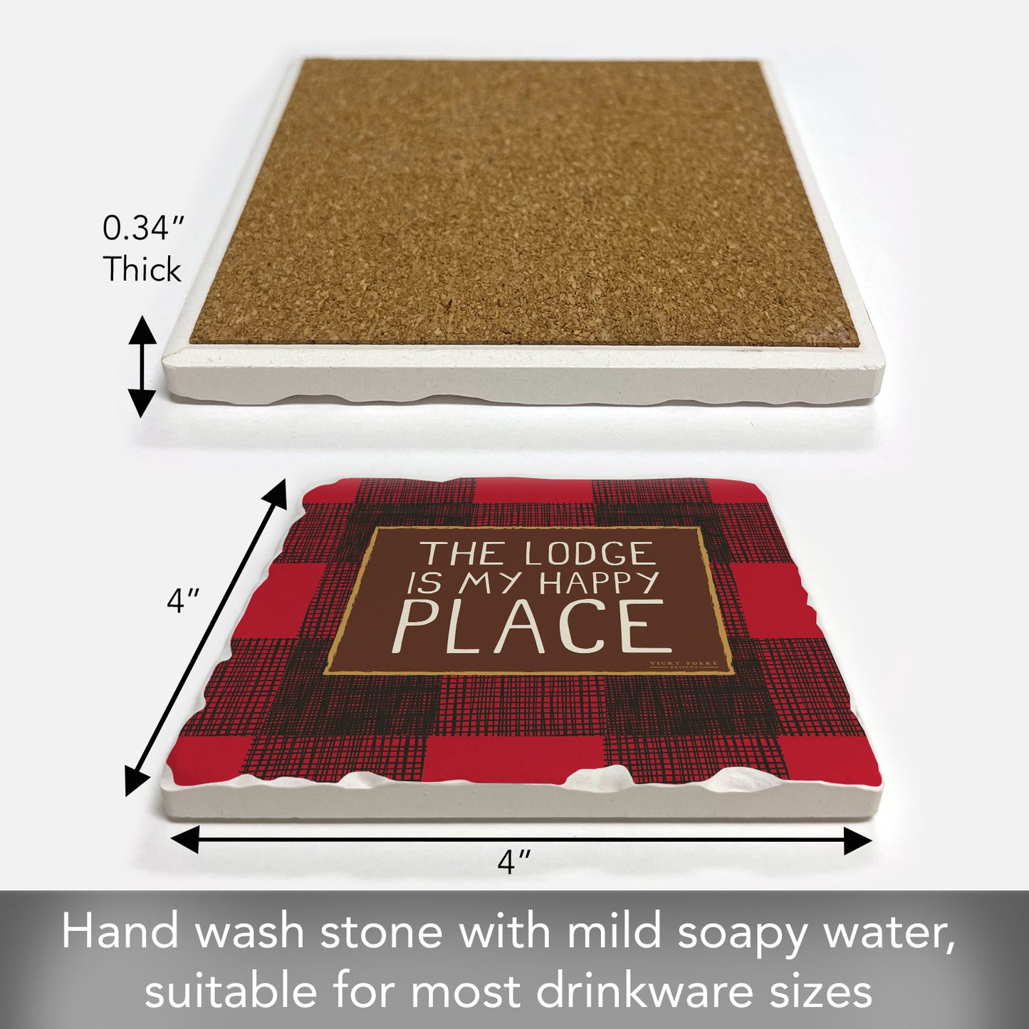 Thirstystone Lodge Single Tumbled Tile Stone Coaster with Protective Cork Backing Manufactured in The USA 4" Square, Artistic, Easily Wipes Clean