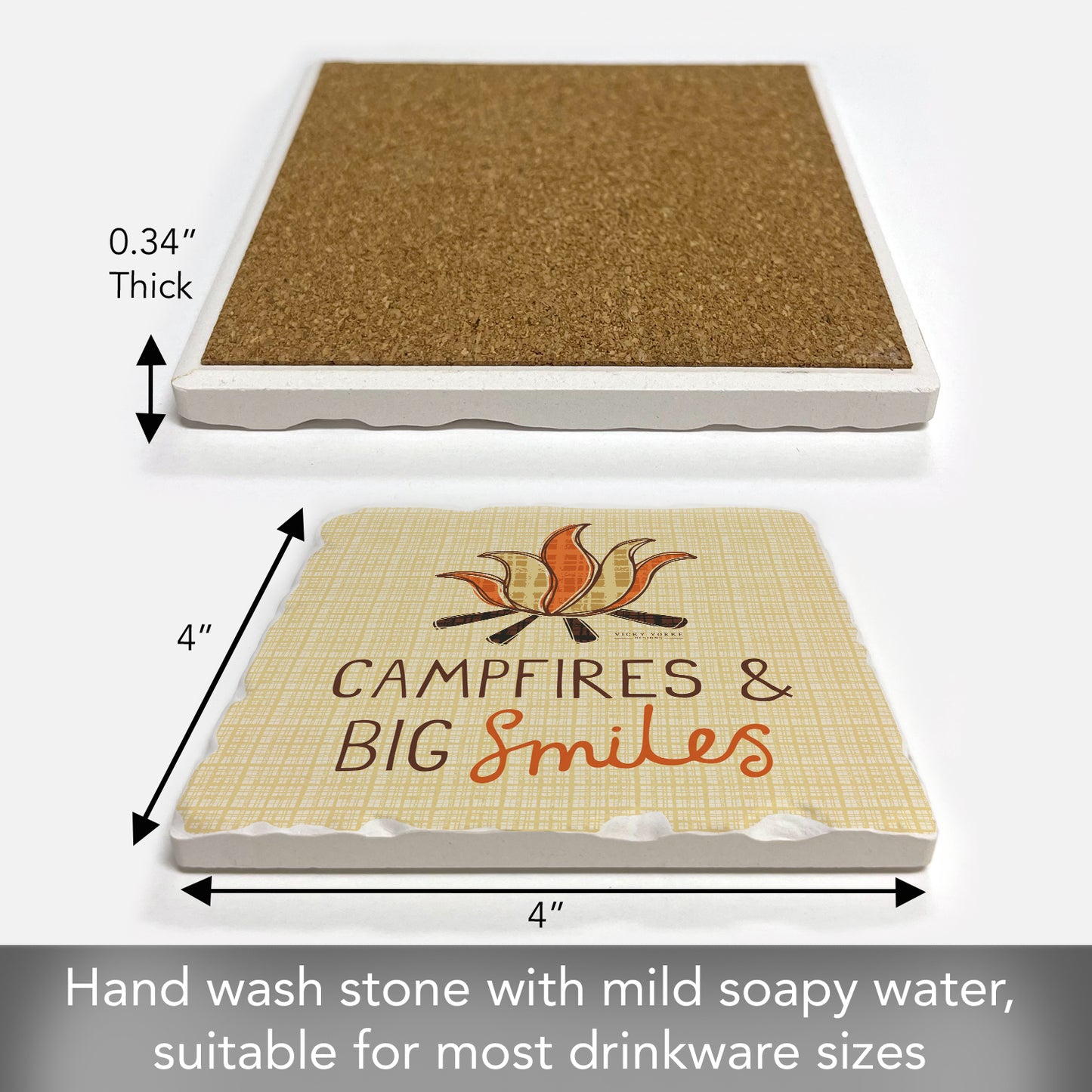Thirstystone Campfire Smiles Single Tumbled Tile Stone Coaster with Protective Cork Backing Manufactured in The USA 4" Square, Artistic, Easily Wipes Clean