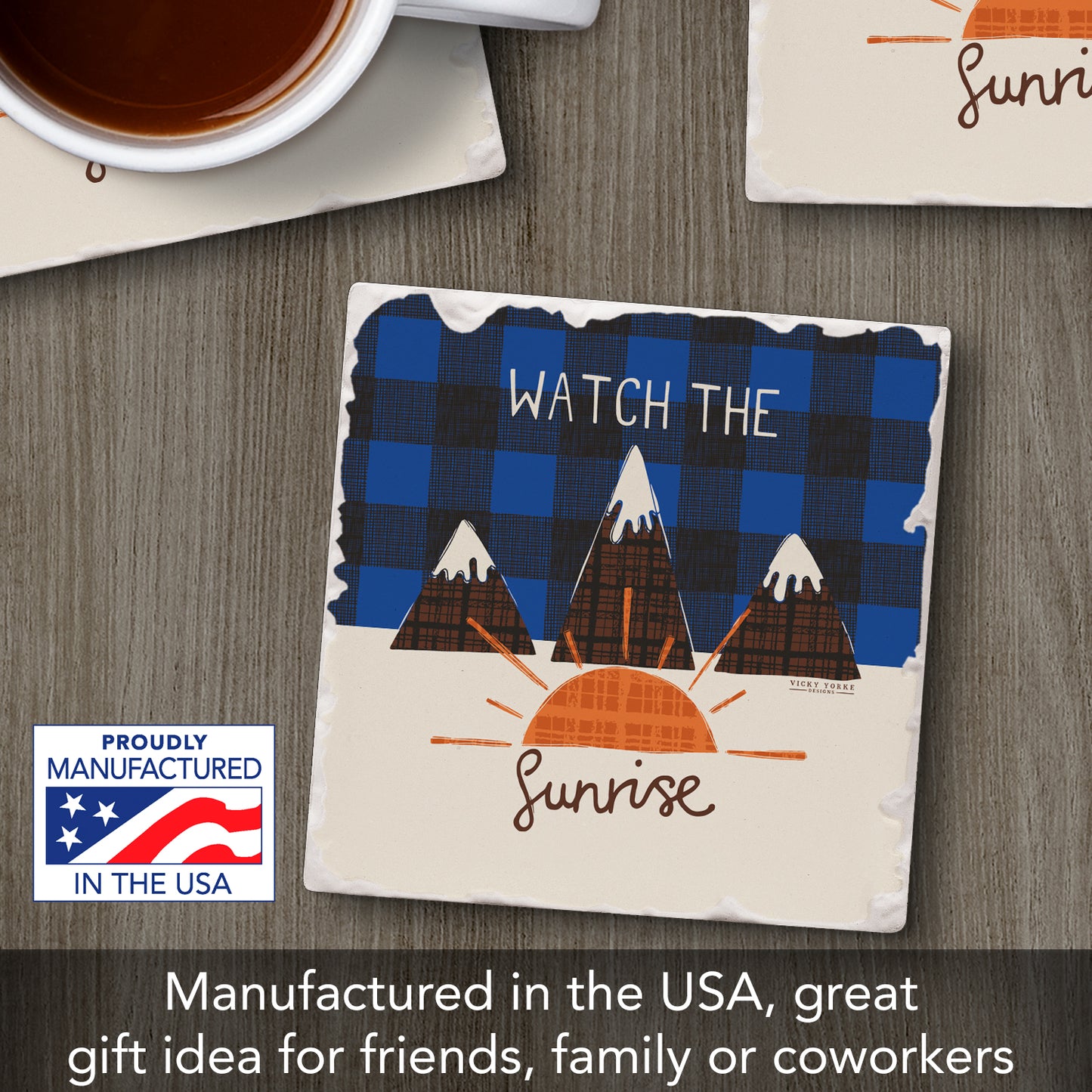 Thirstystone Sunrise Single Tumbled Tile Stone Coaster with Protective Cork Backing Manufactured in The USA 4" Square, Artistic, Easily Wipes Clean