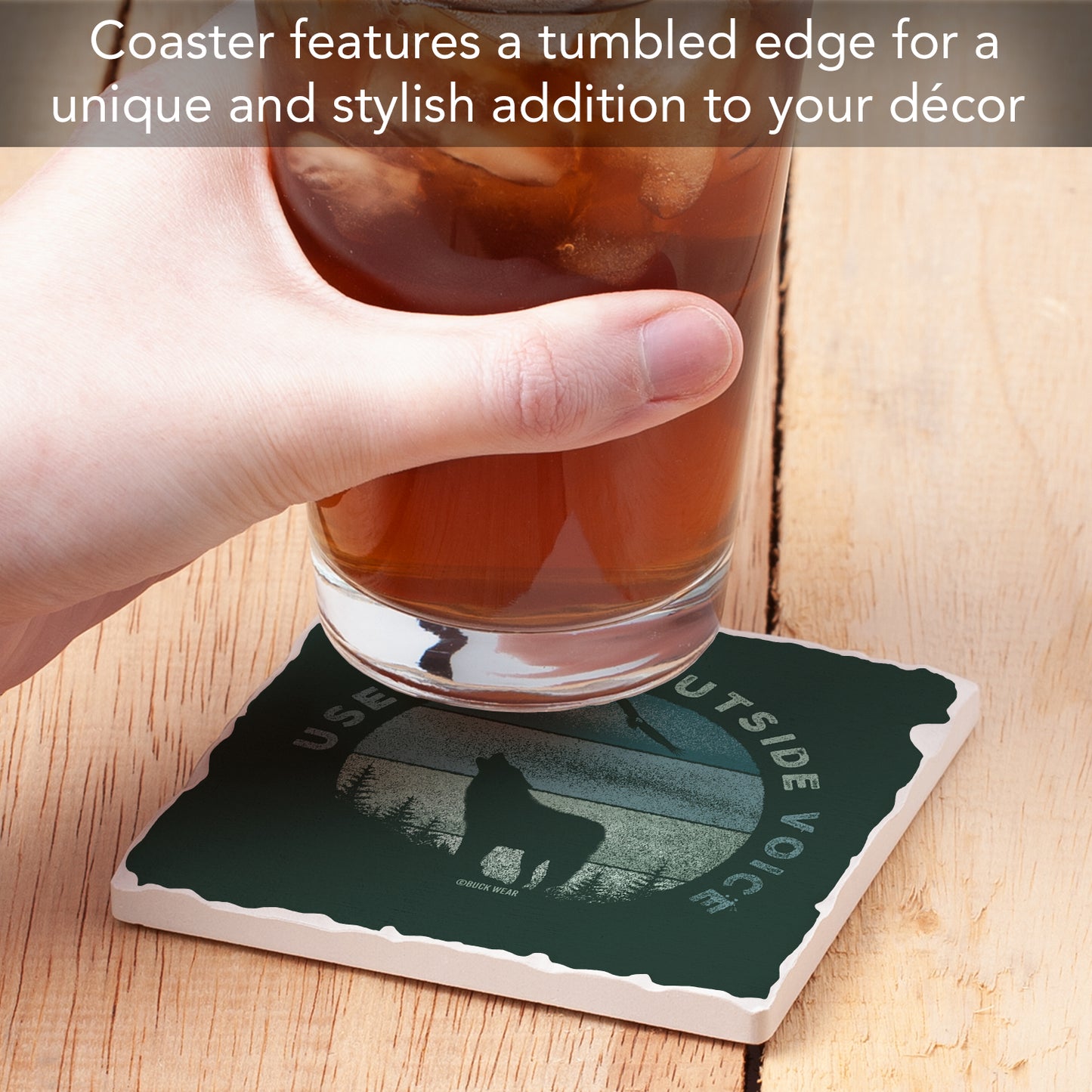 Thirstystone Outside Voice Single Tumbled Tile Stone Coaster with Protective Cork Backing Manufactured in The USA 4" Square