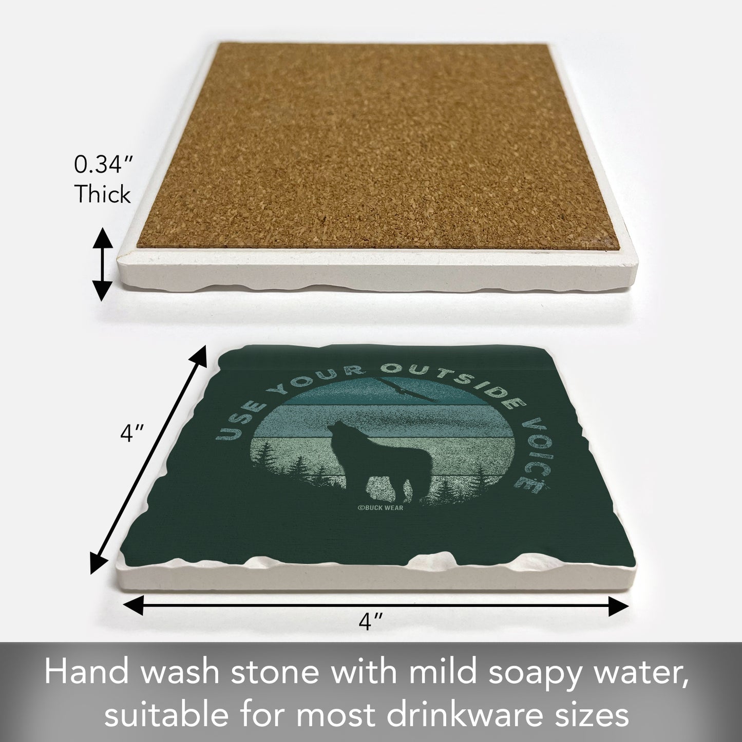 Thirstystone Outside Voice Single Tumbled Tile Stone Coaster with Protective Cork Backing Manufactured in The USA 4" Square