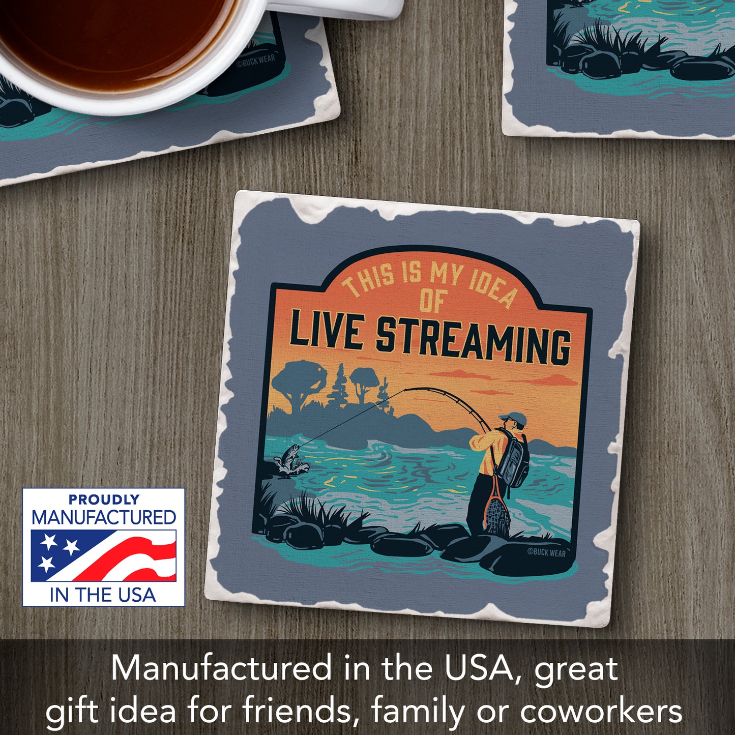 Thirstystone Live Streaming Single Tumbled Tile Stone Coaster with Protective Cork Backing Manufactured in The USA 4" Square