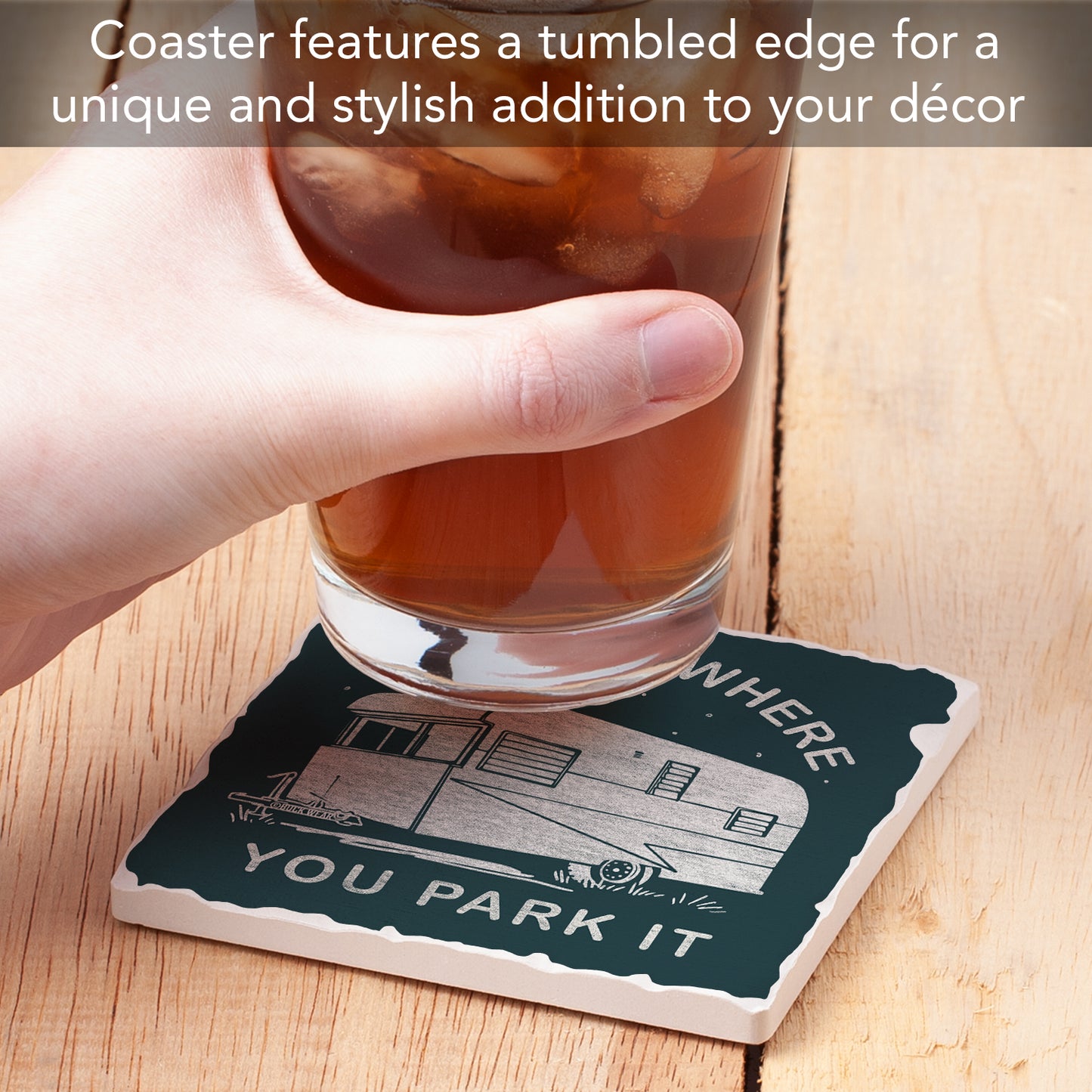 Thirstystone Park The RV Single Tumbled Tile Stone Coaster with Protective Cork Backing Manufactured in The USA 4" Square